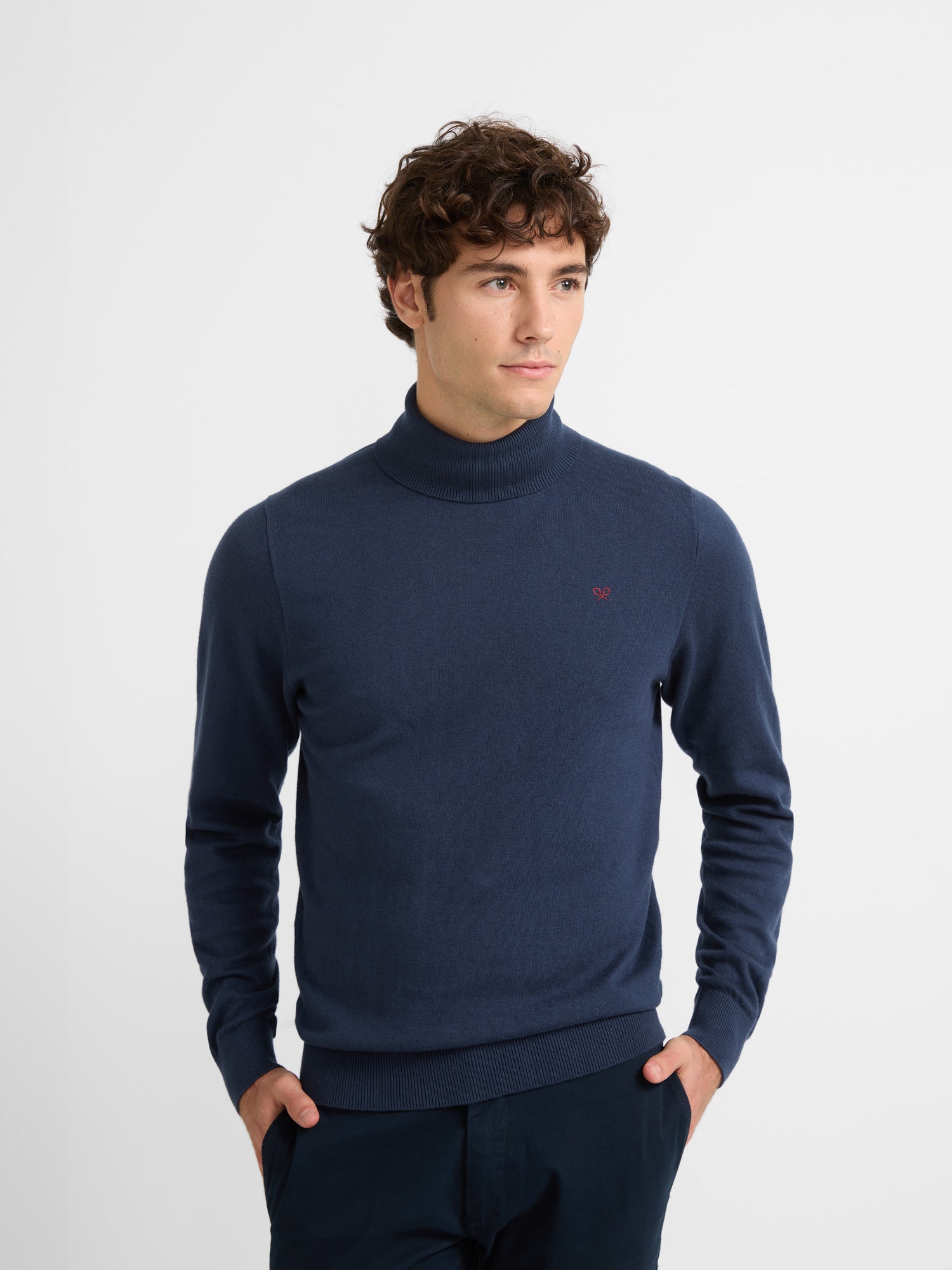 Plain navy blue turtleneck sweater