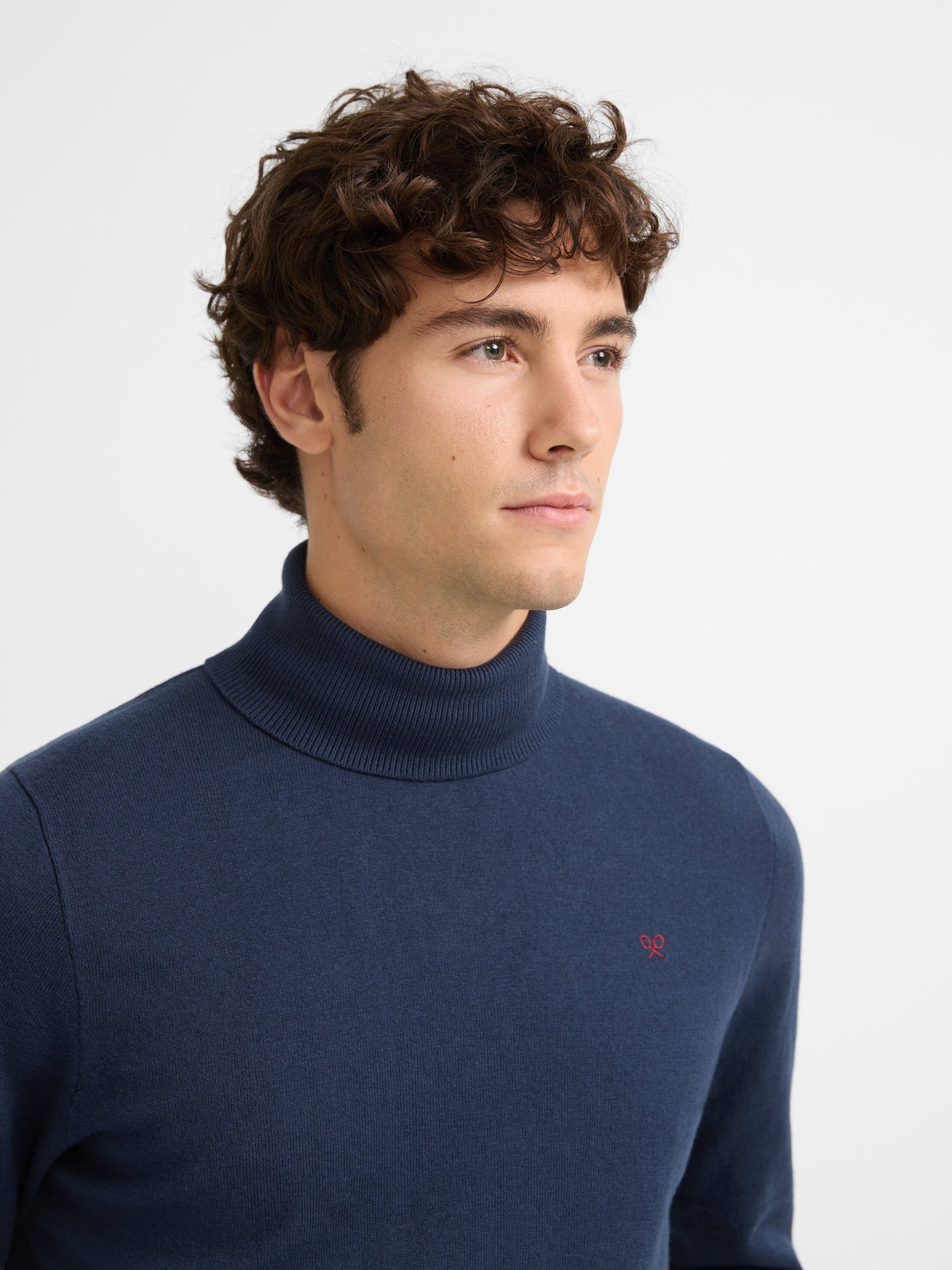 Plain navy blue turtleneck sweater