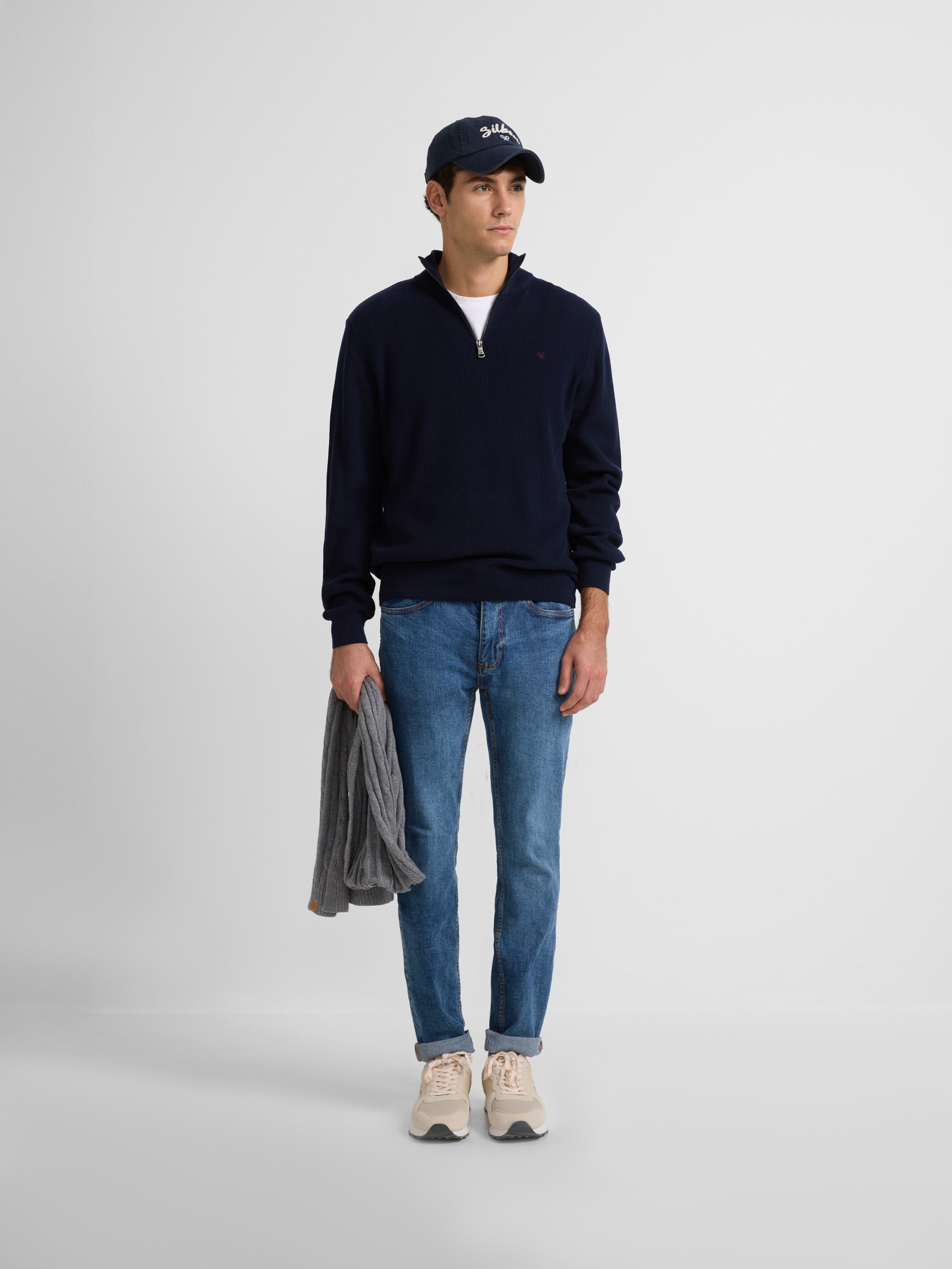 Pull demi-zippé bleu marine