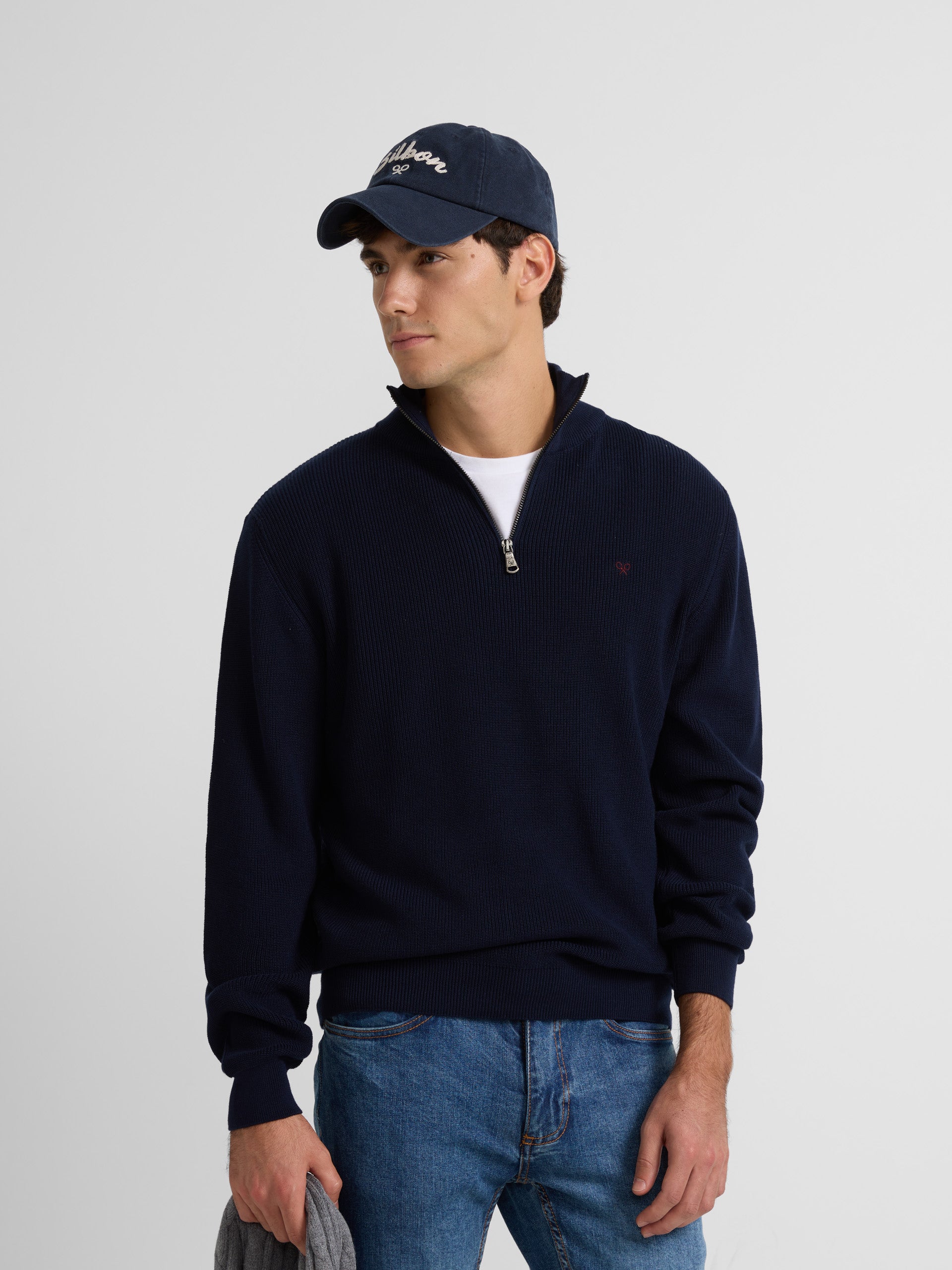 Pull demi-zippé bleu marine