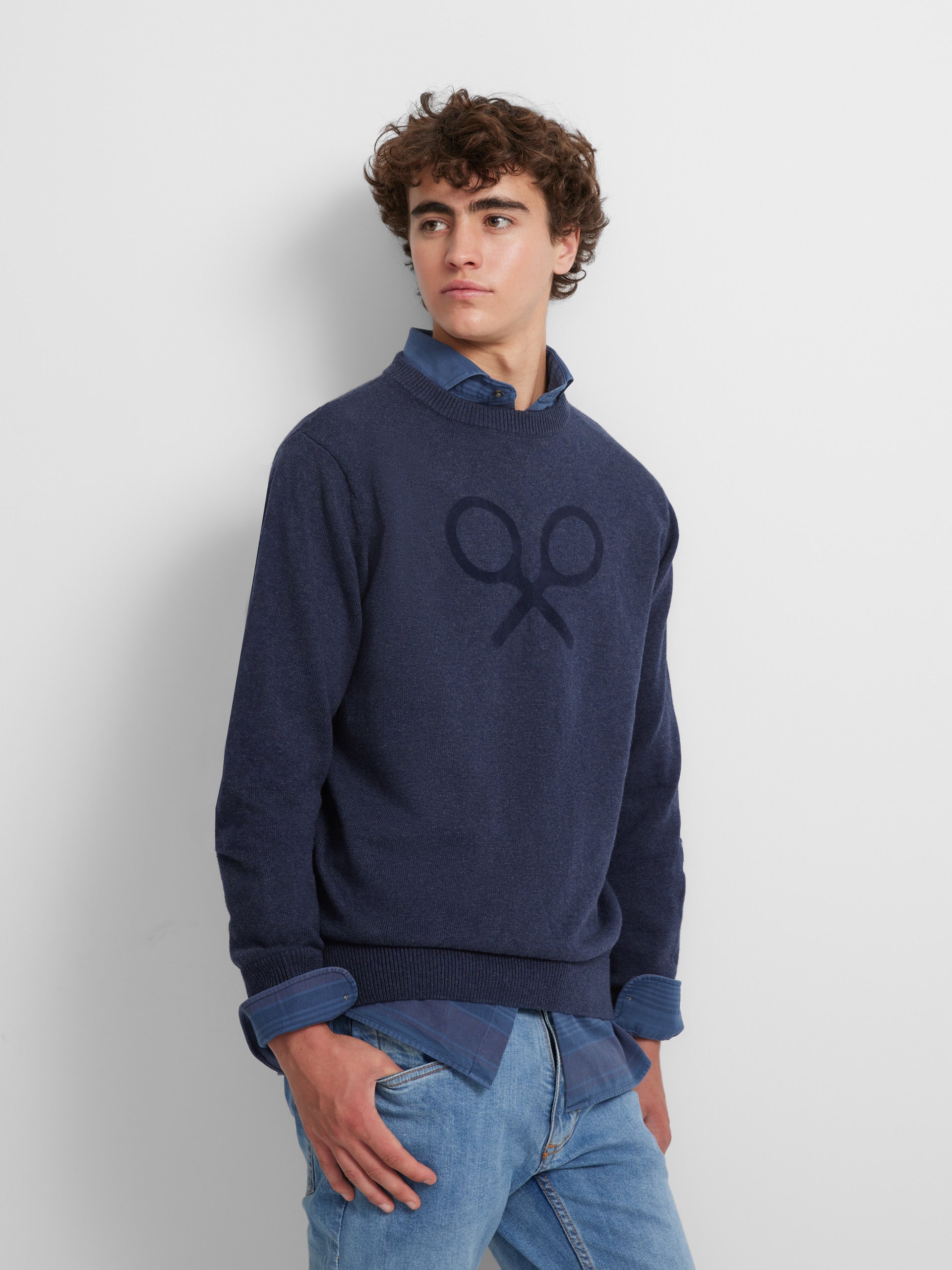 Navy blue front logo sweater