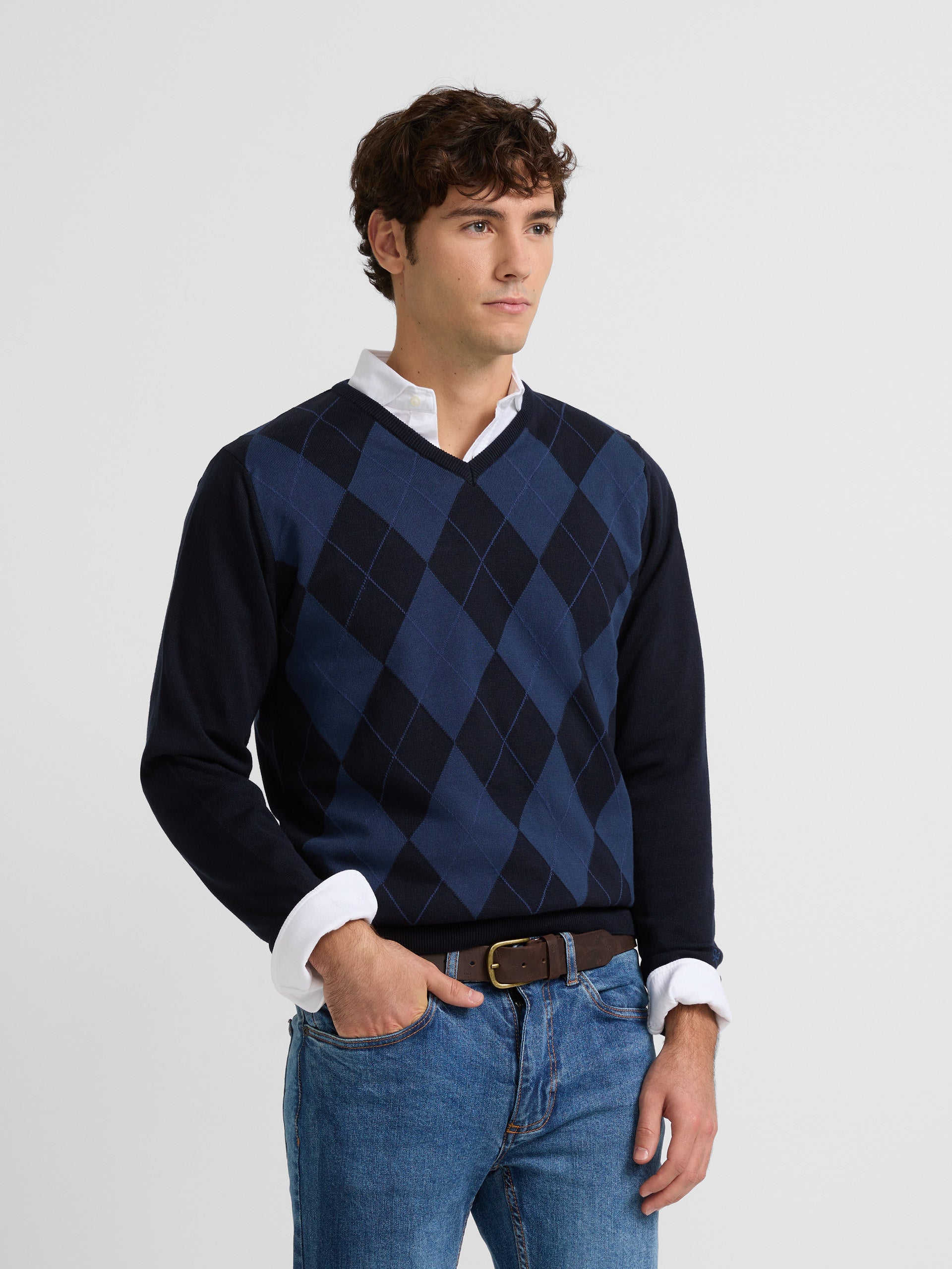 Pull classique losange bleu marine