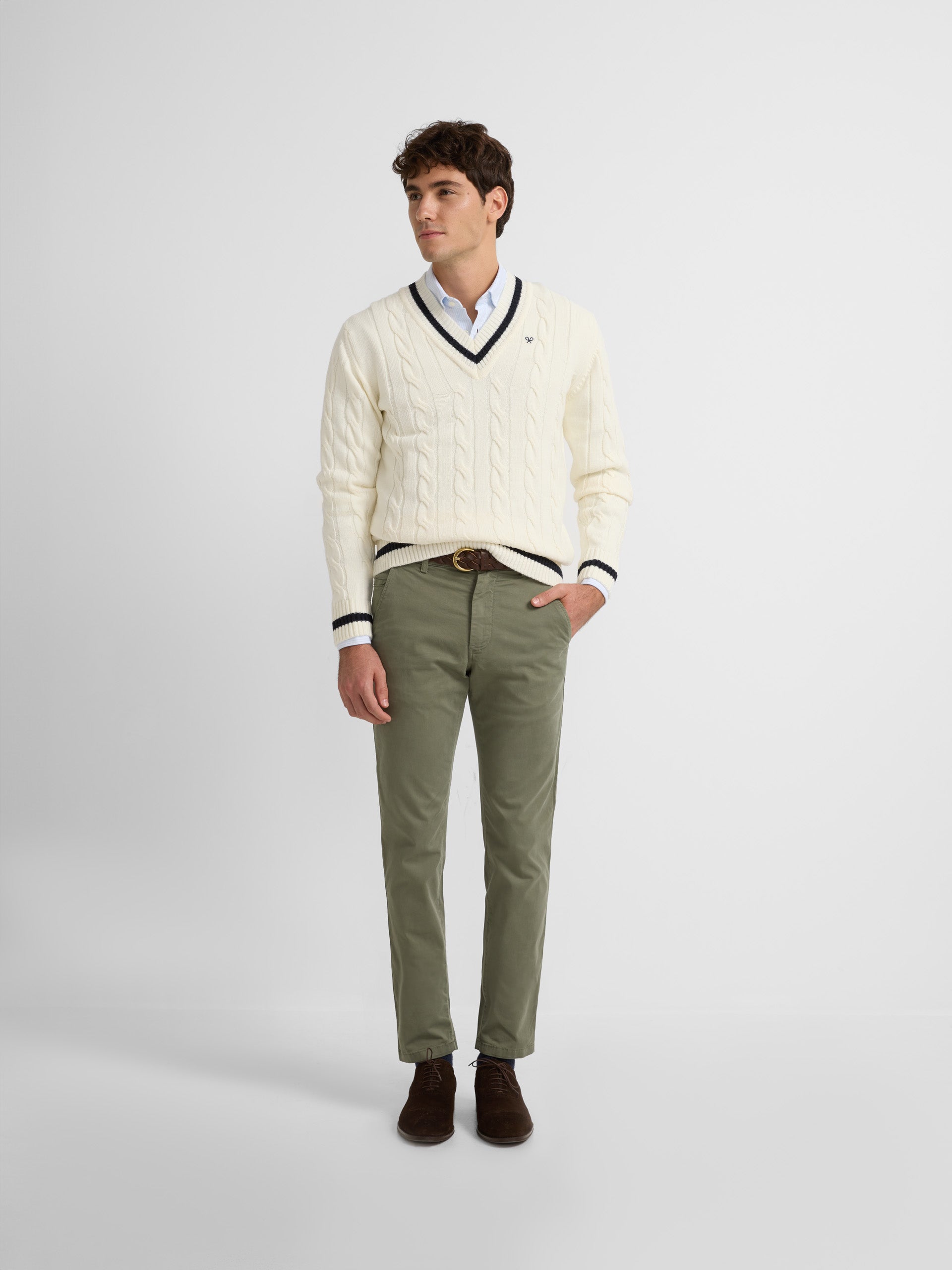 Classic beige stripe college sweater