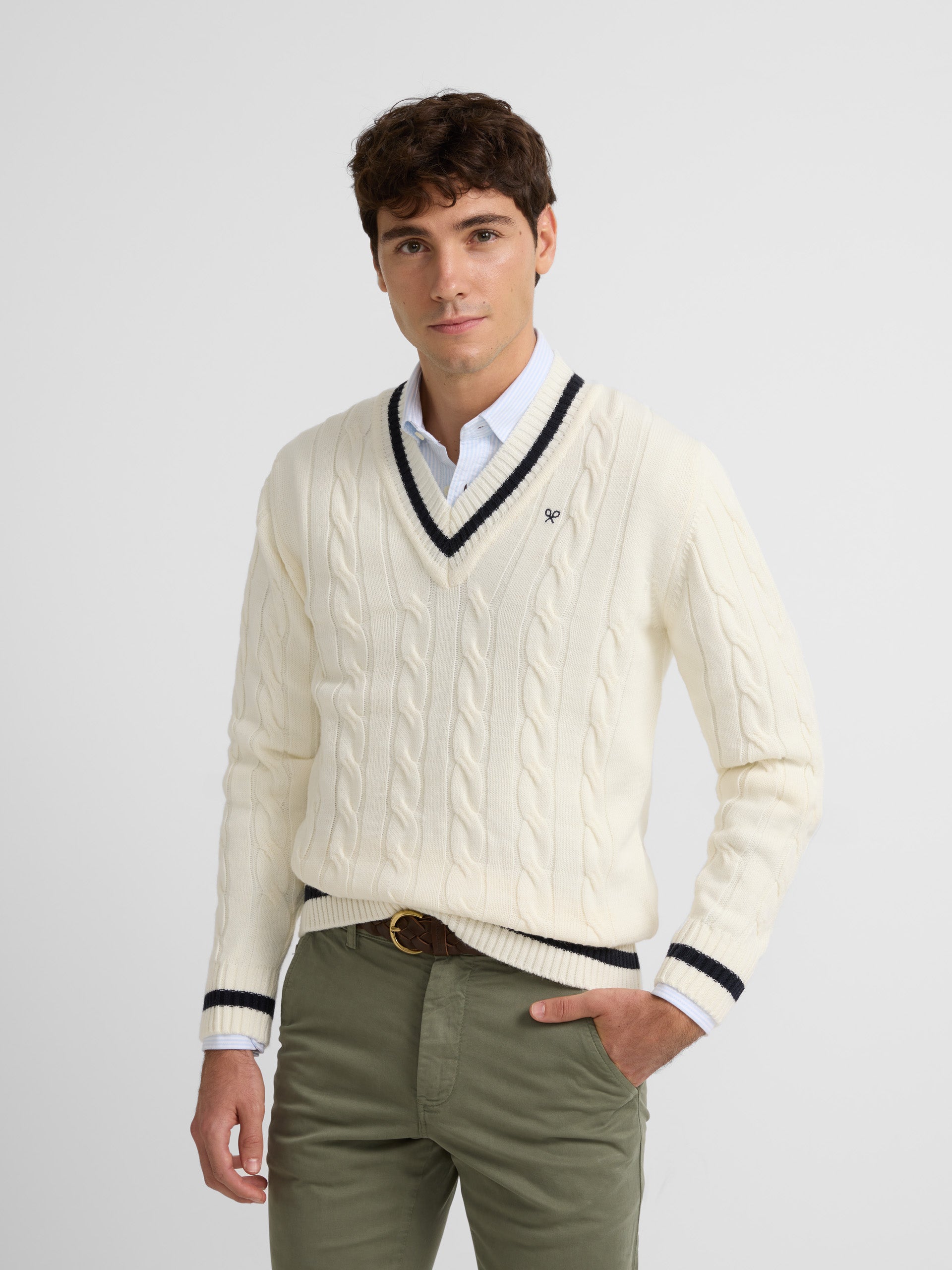 Classic beige stripe college sweater