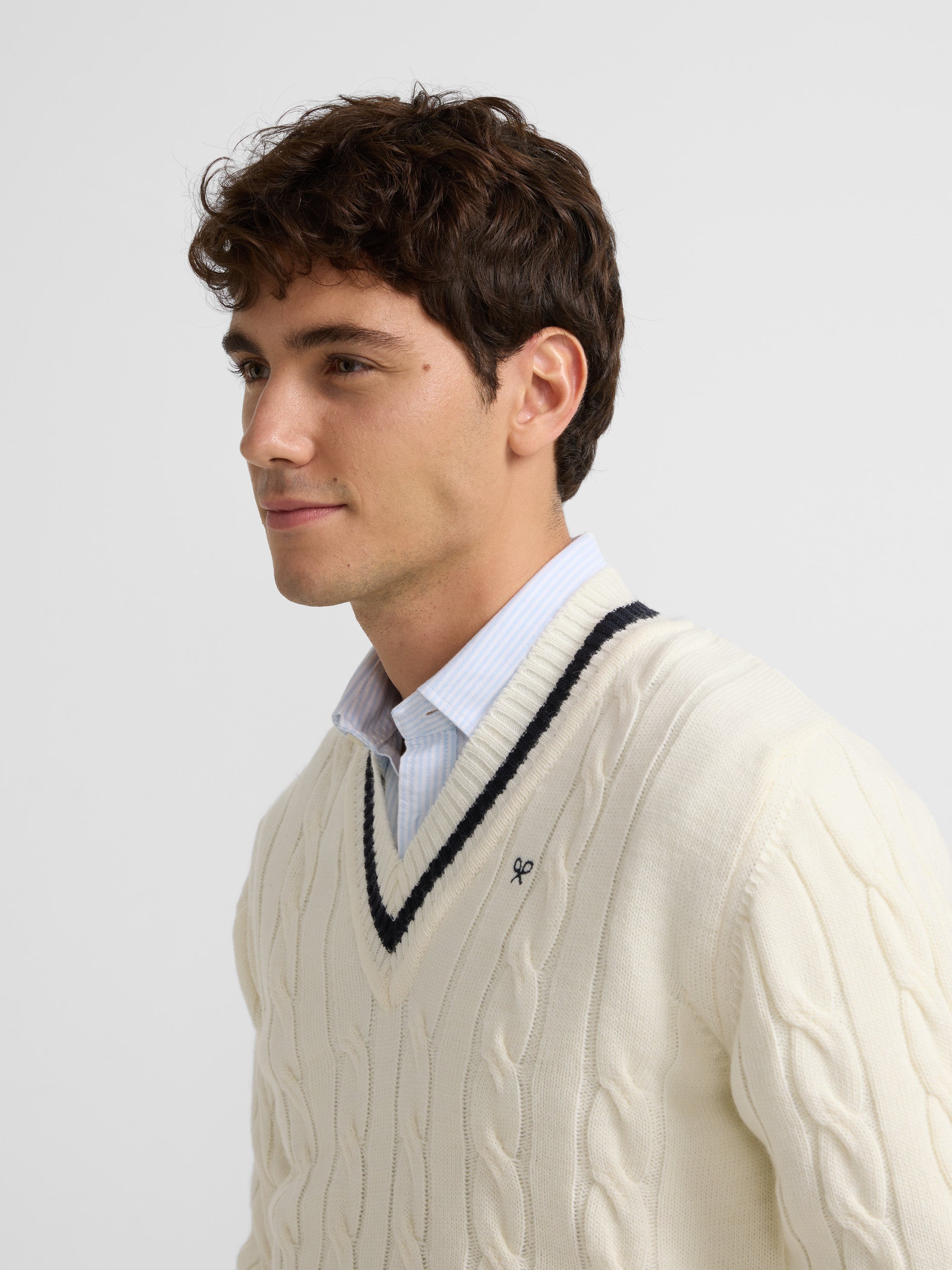 Classic beige stripe college sweater