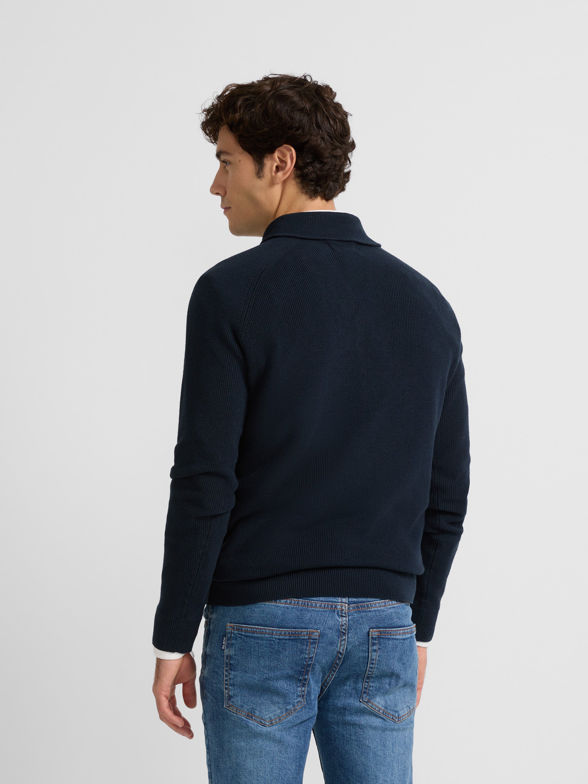 Navy blue shawl collar sweater