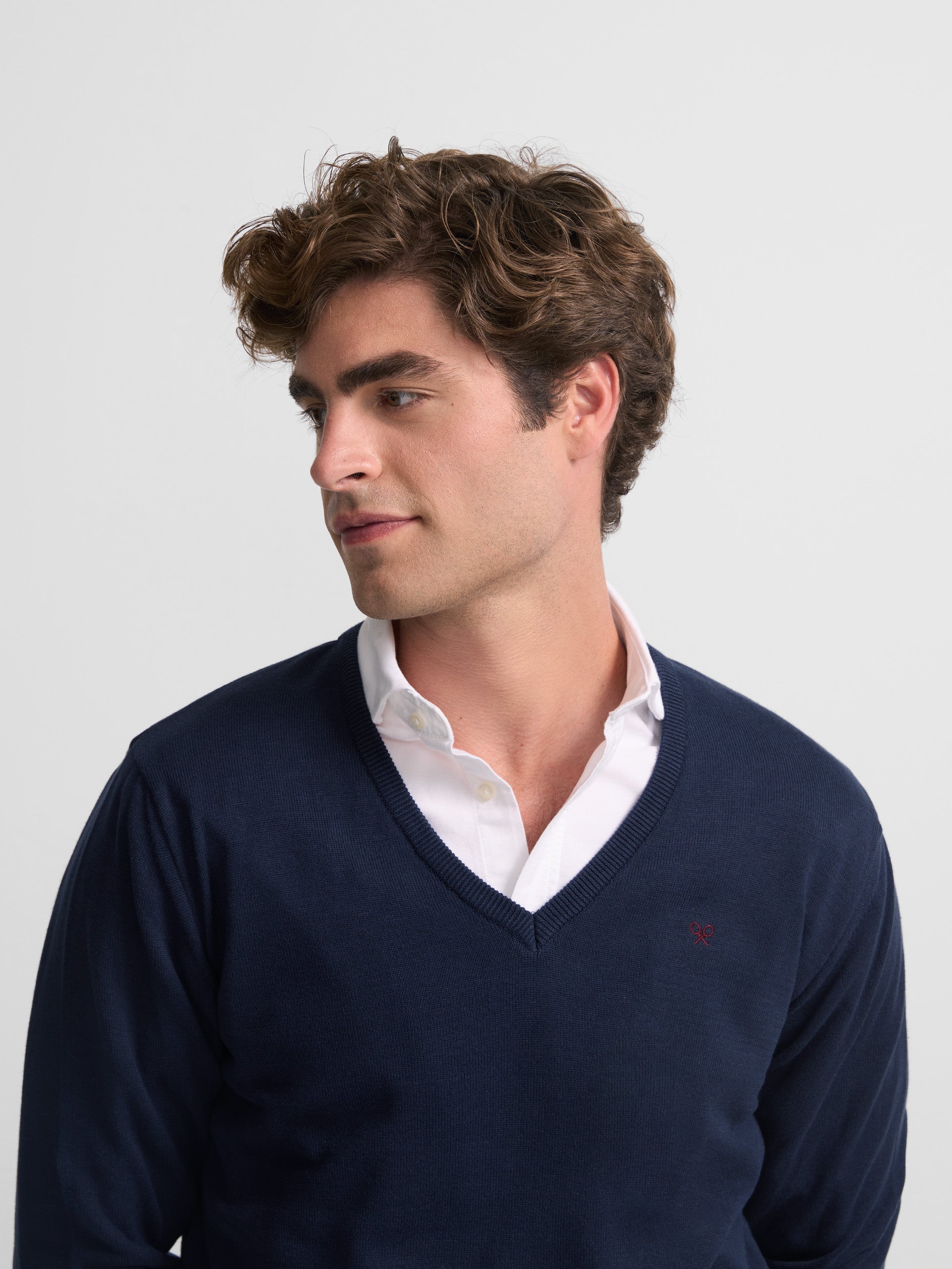 Navy blue retro V-neck sweater