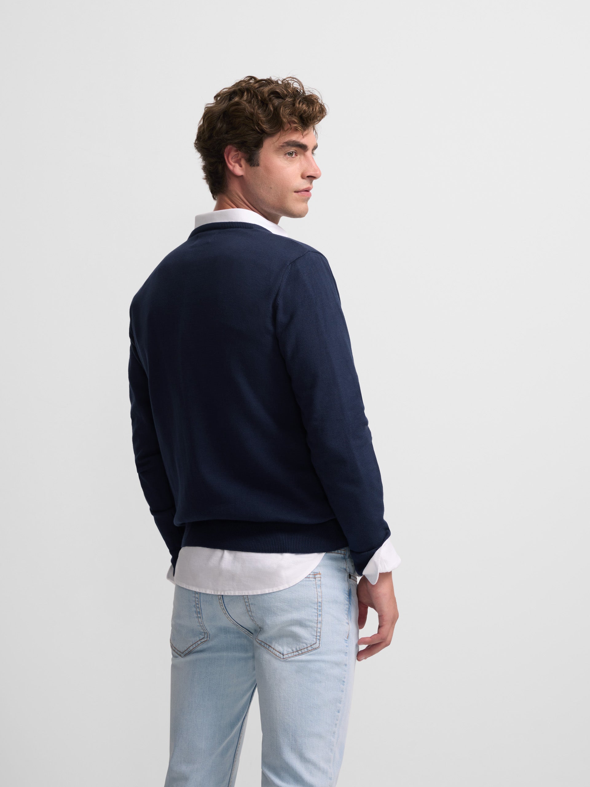 Navy blue retro V-neck sweater