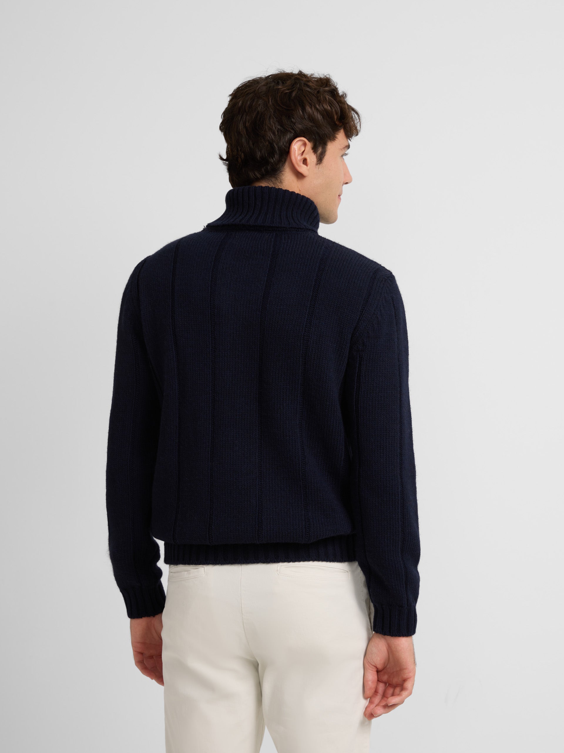 Navy blue turtleneck sweater with eights