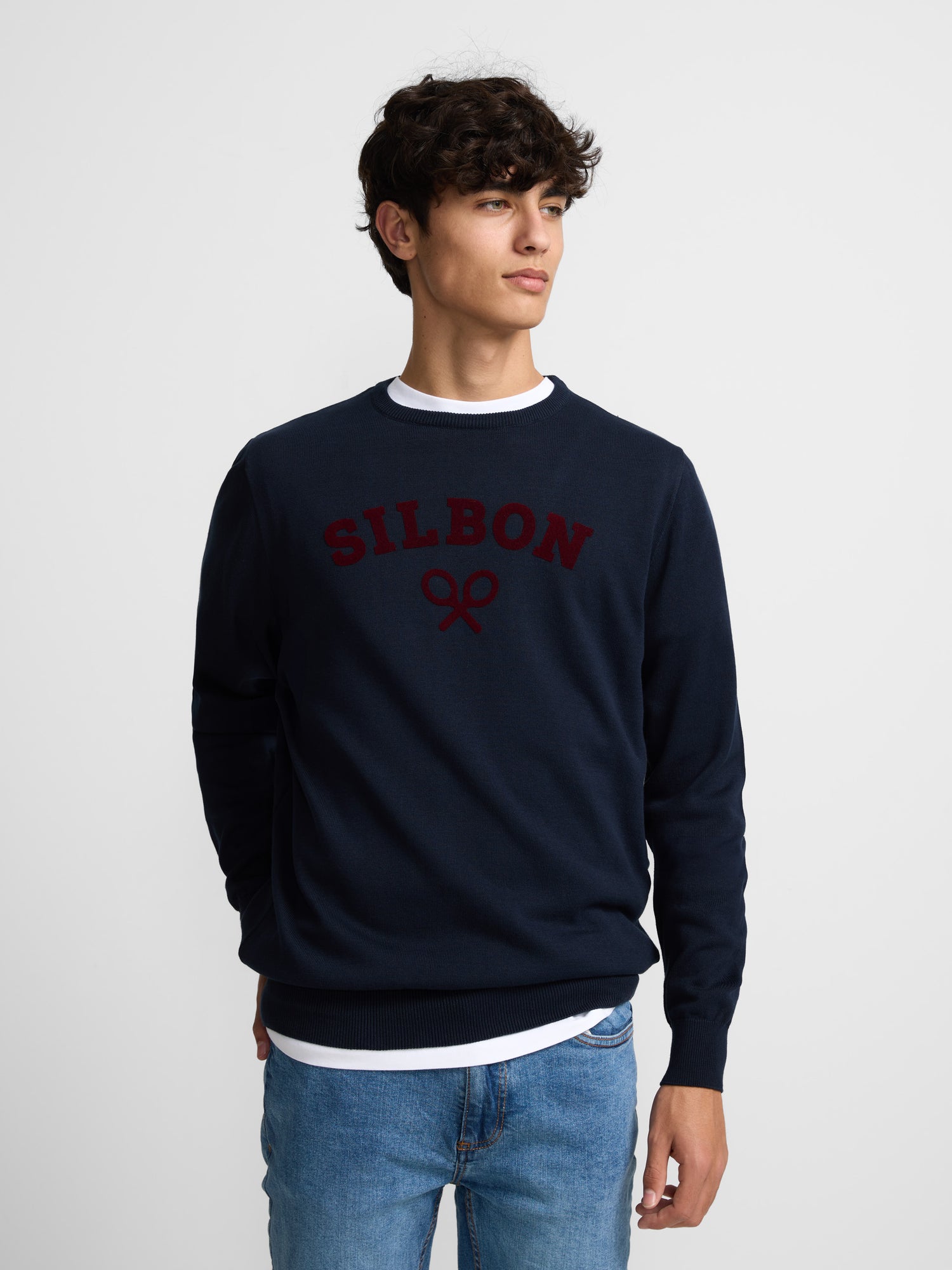 Navy blue racket crew neck jersey