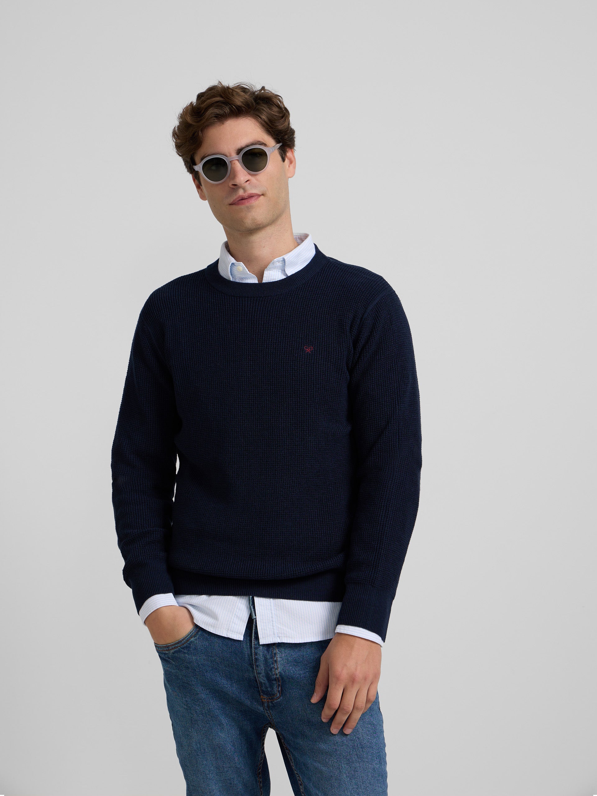 Navy blue mini structured jersey