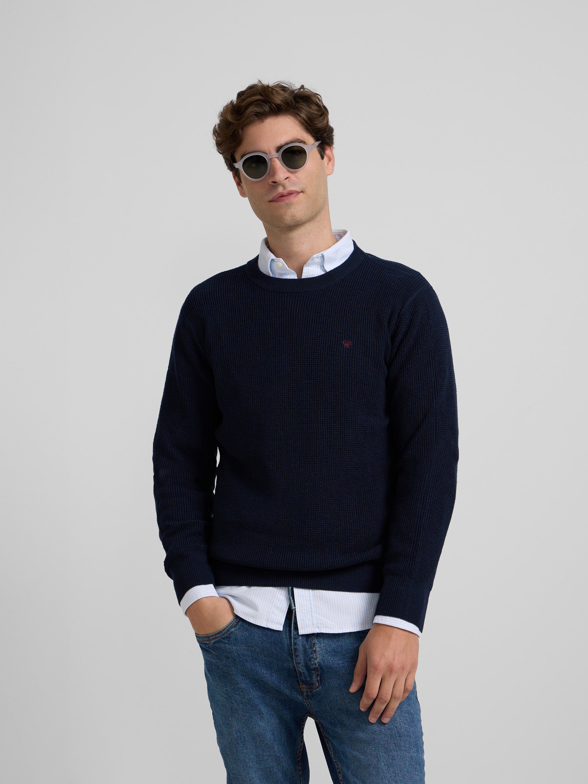 Navy blue mini structured jersey