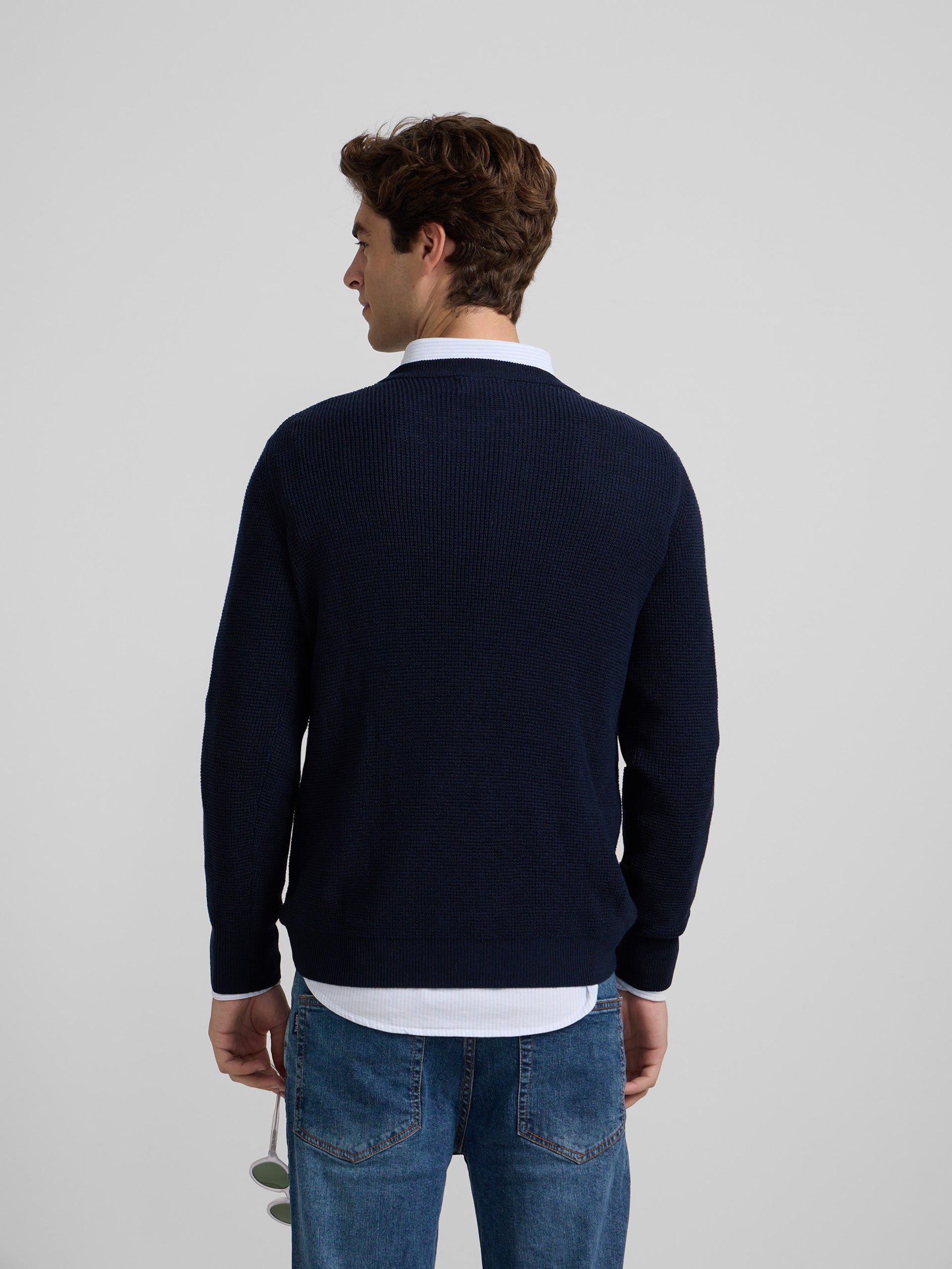 Navy blue mini structured jersey