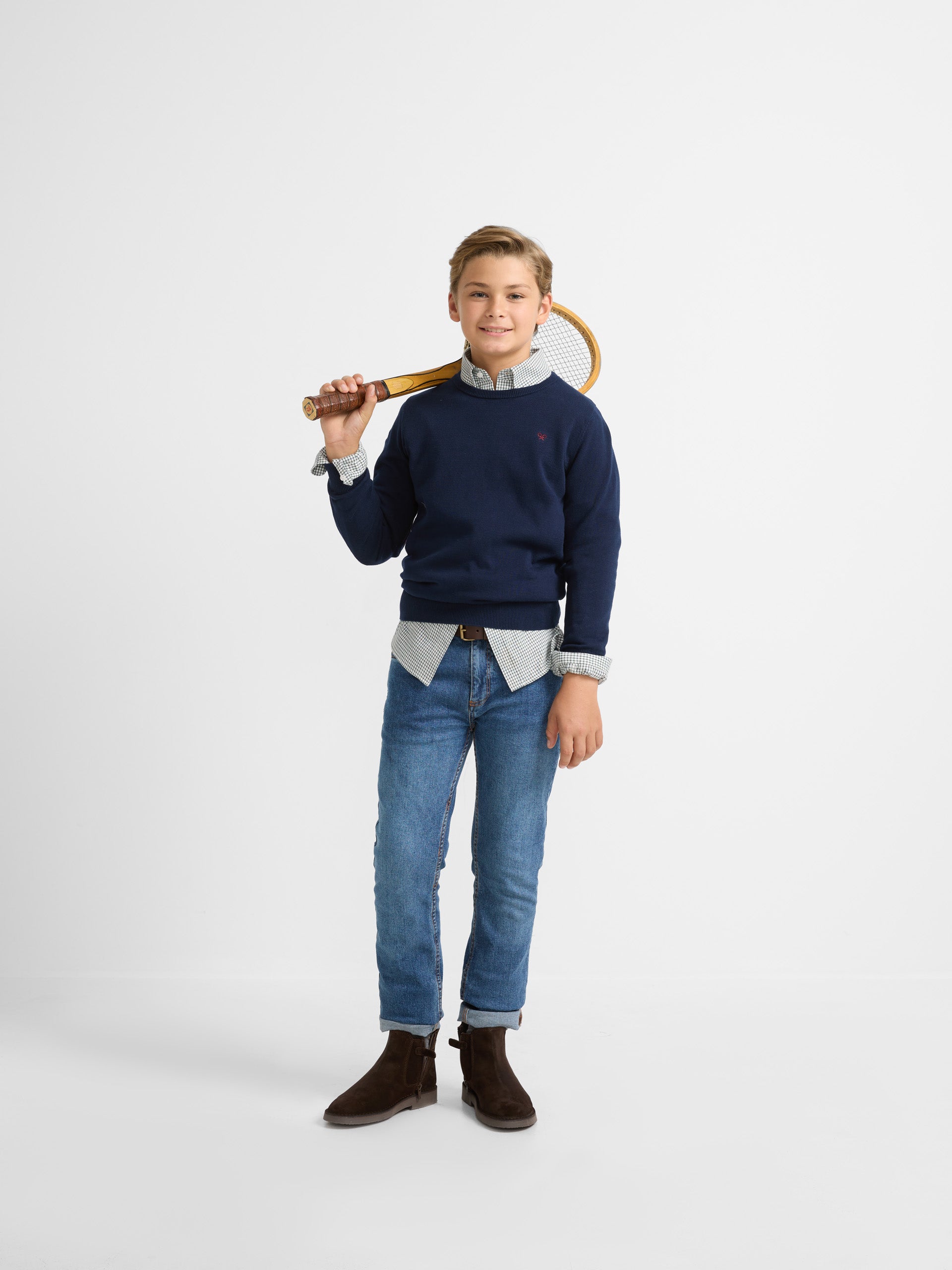 Navy blue round neck plain kids jersey