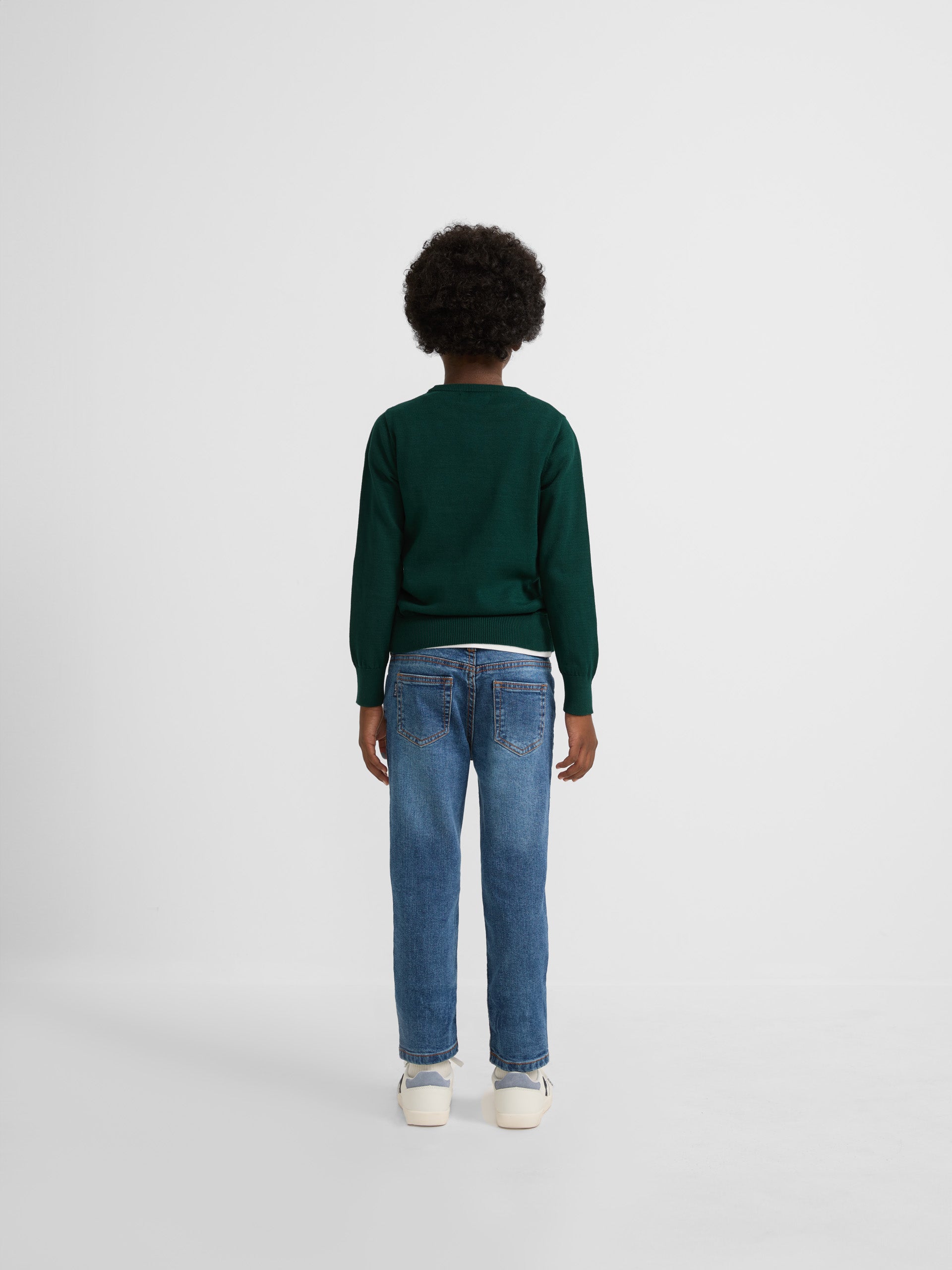 Pull enfant uni col rond vert