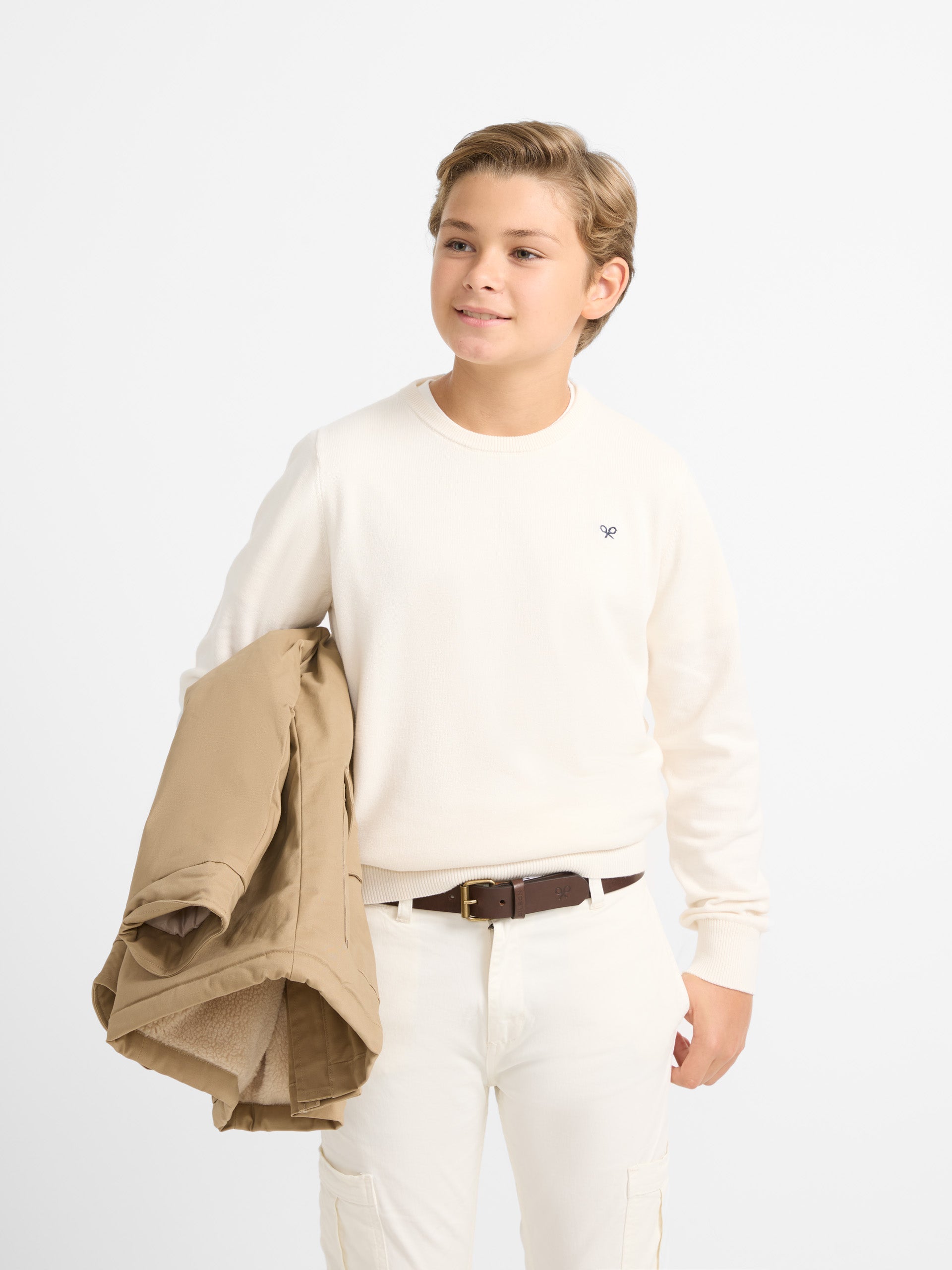 Plain round neck beige kids jersey