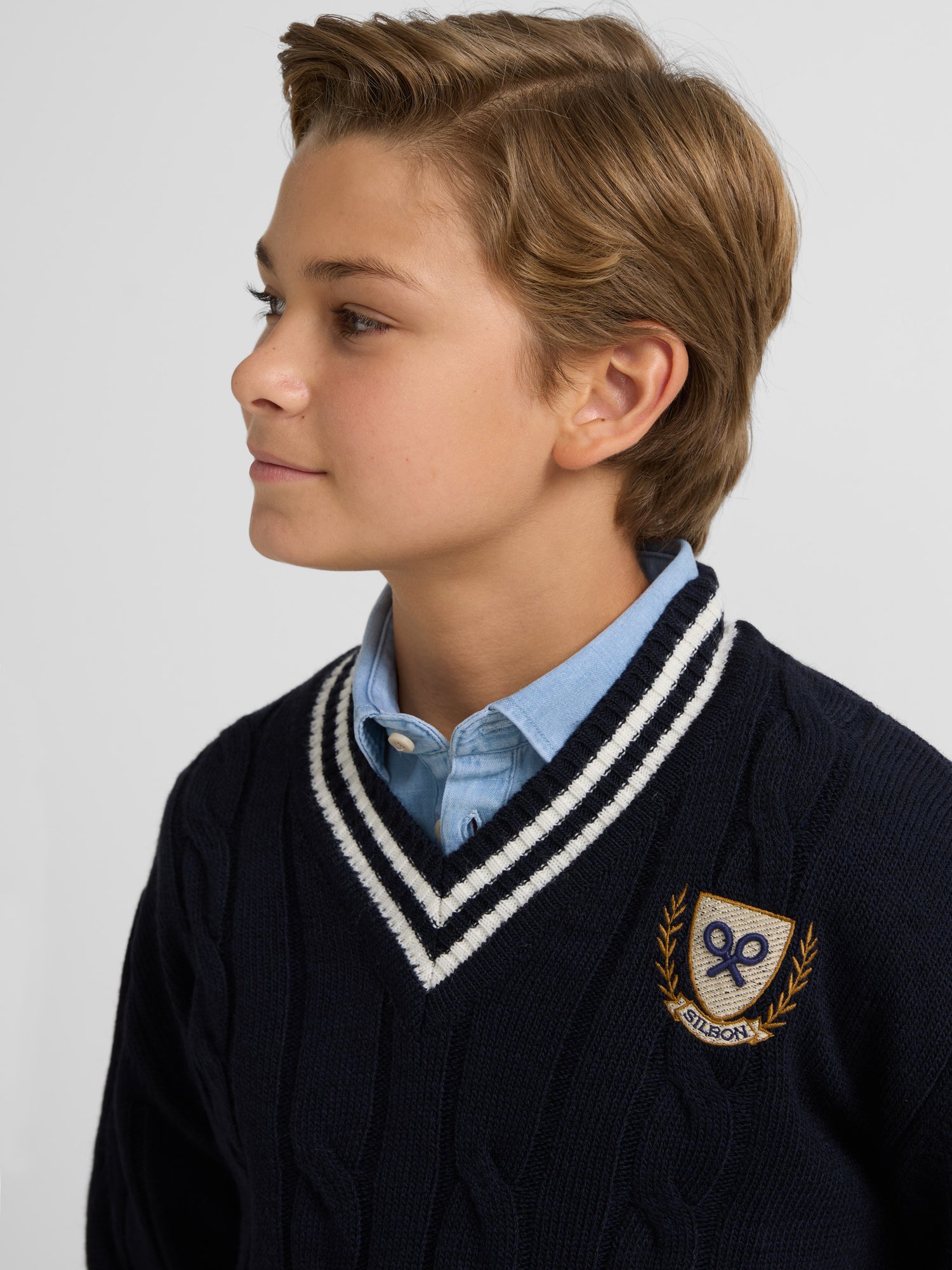 Jersey kids shield college medium blue