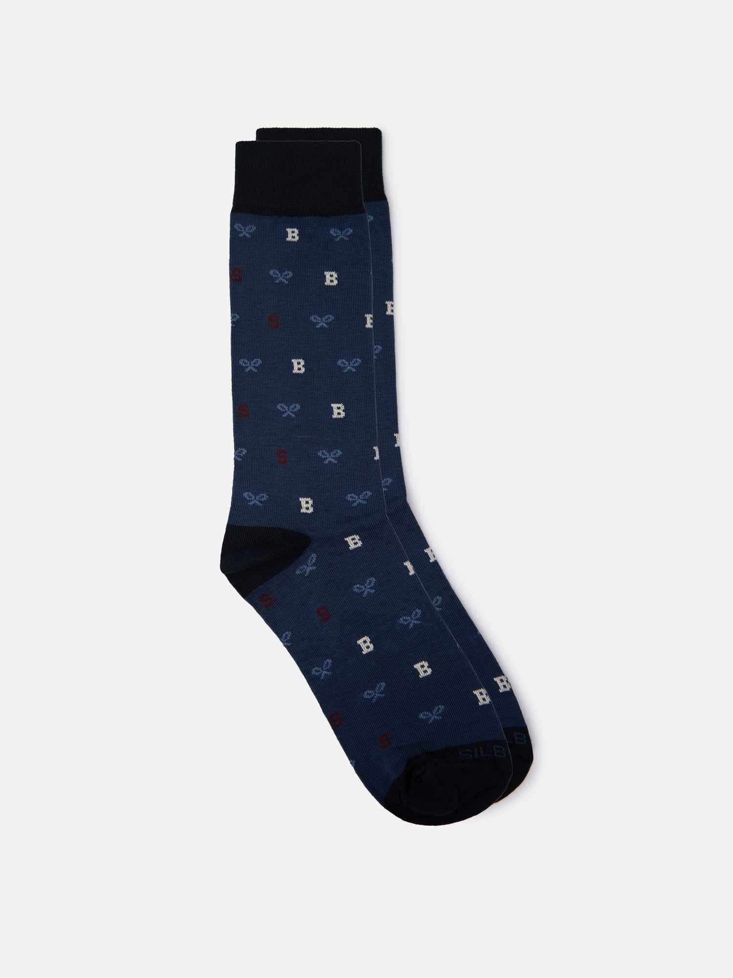 Whistling sock with blue letter motifs