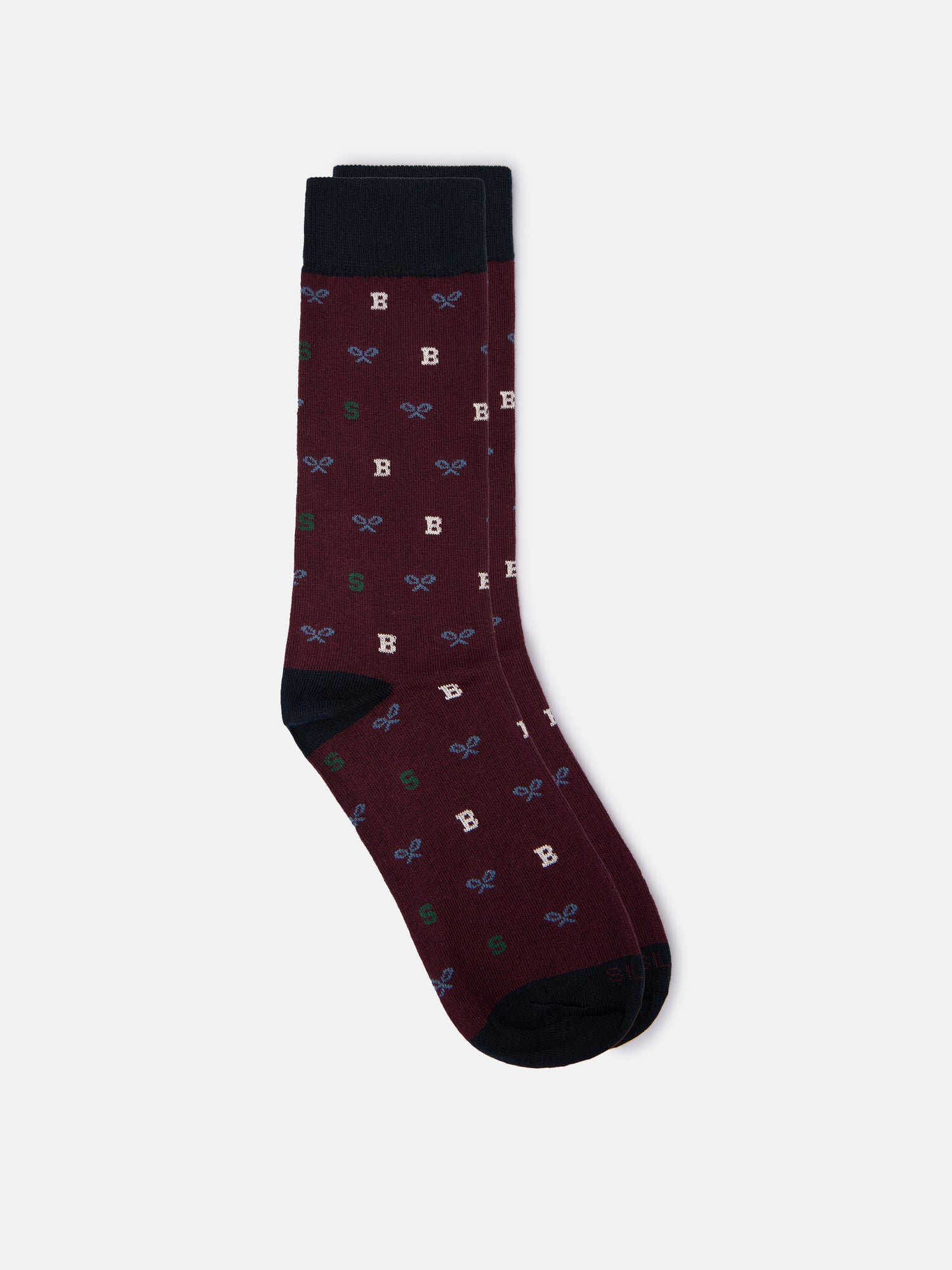 Whistling sock with burgundy letter motifs