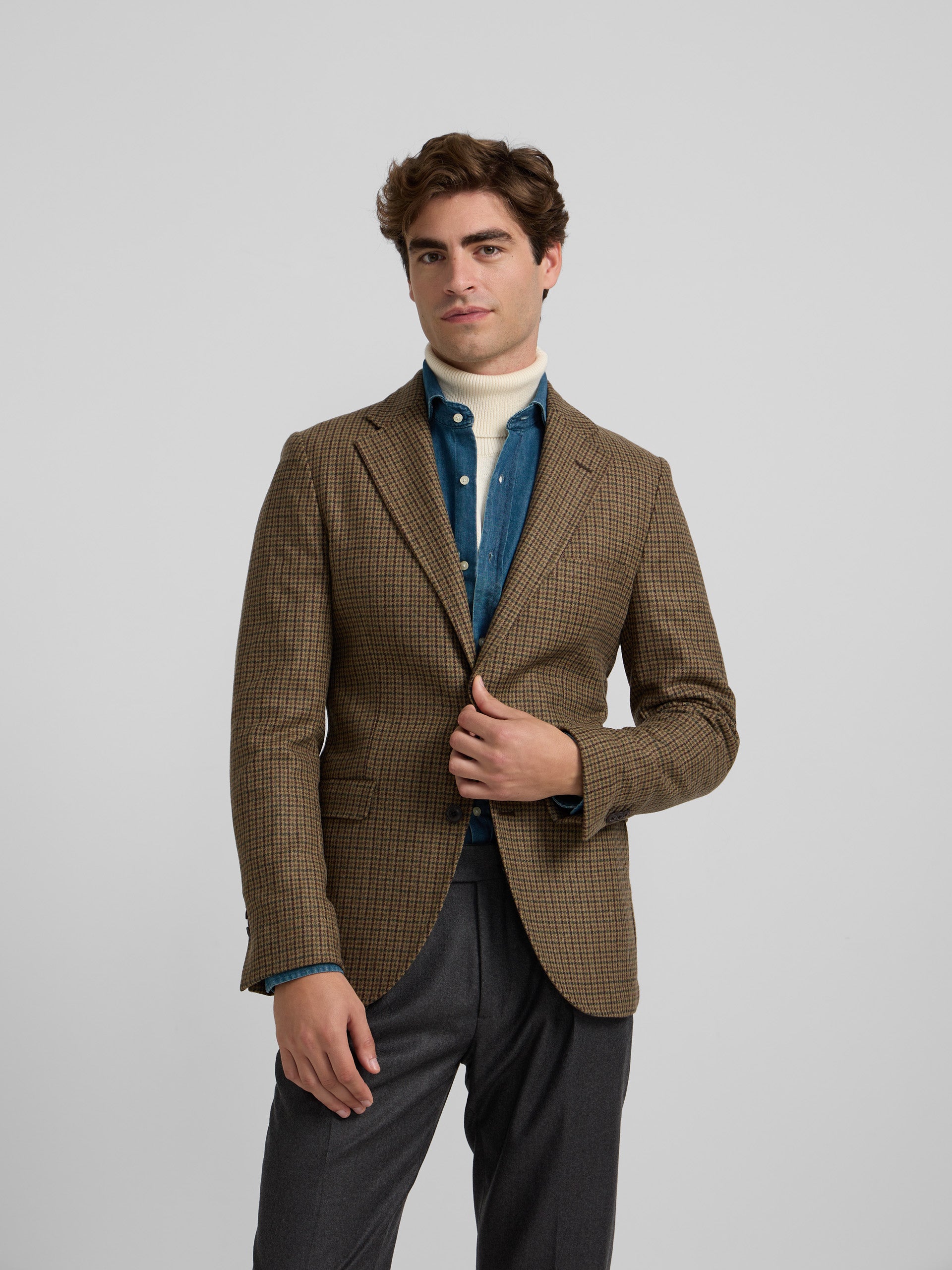 Blazer classique pied-de-poule marron