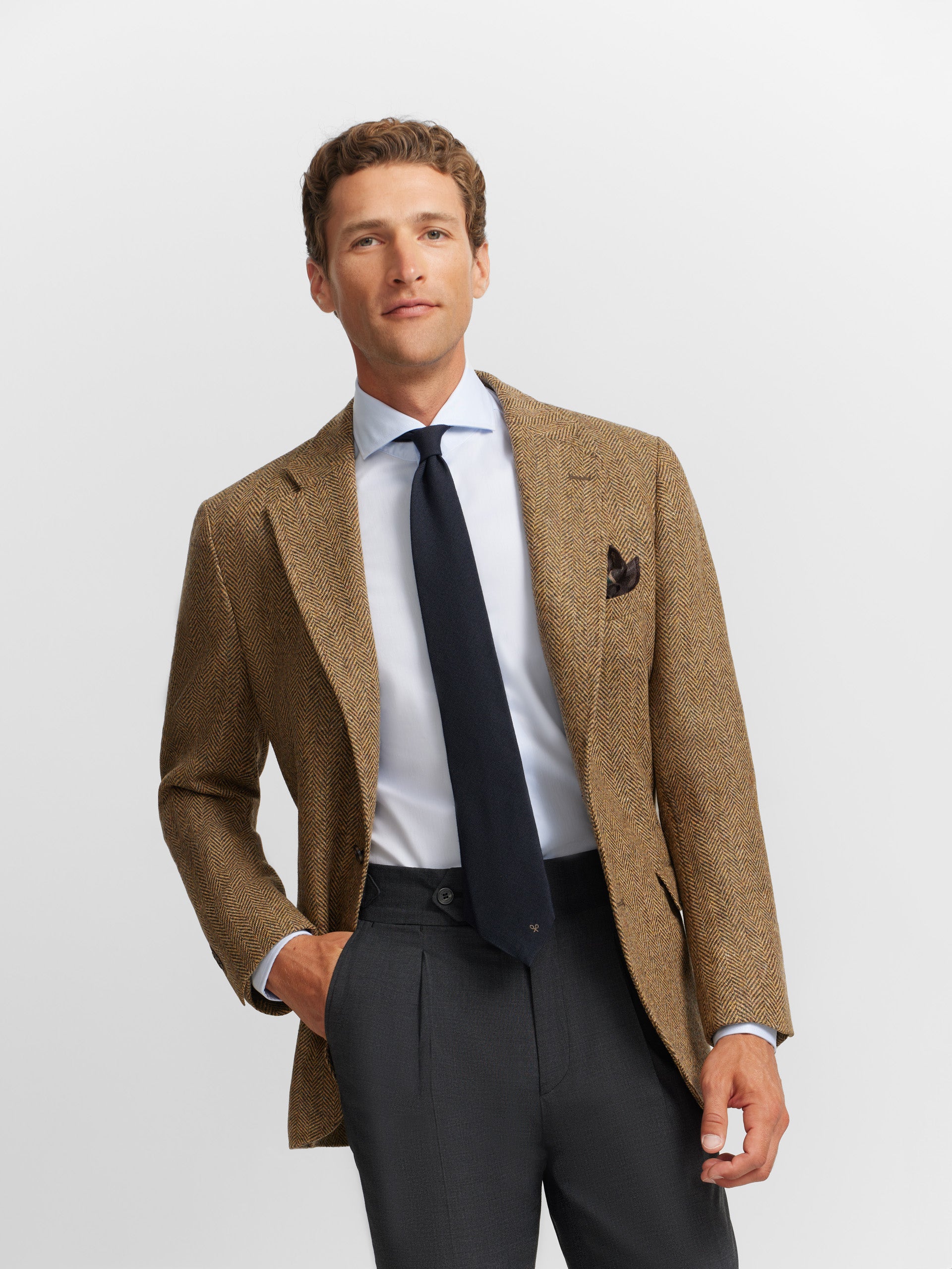 Classic beige wide herringbone blazer