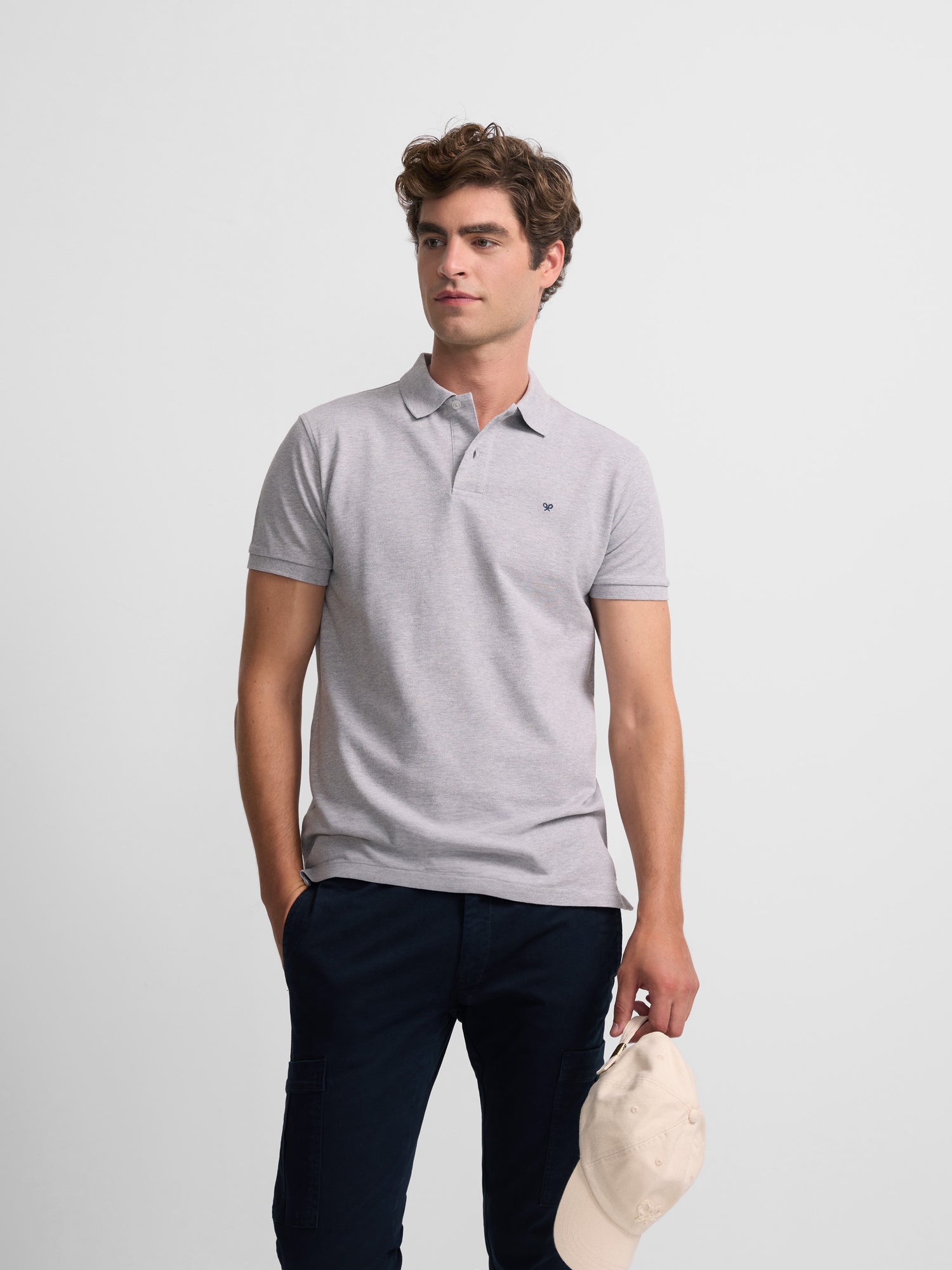 Polo classique uni gris clair