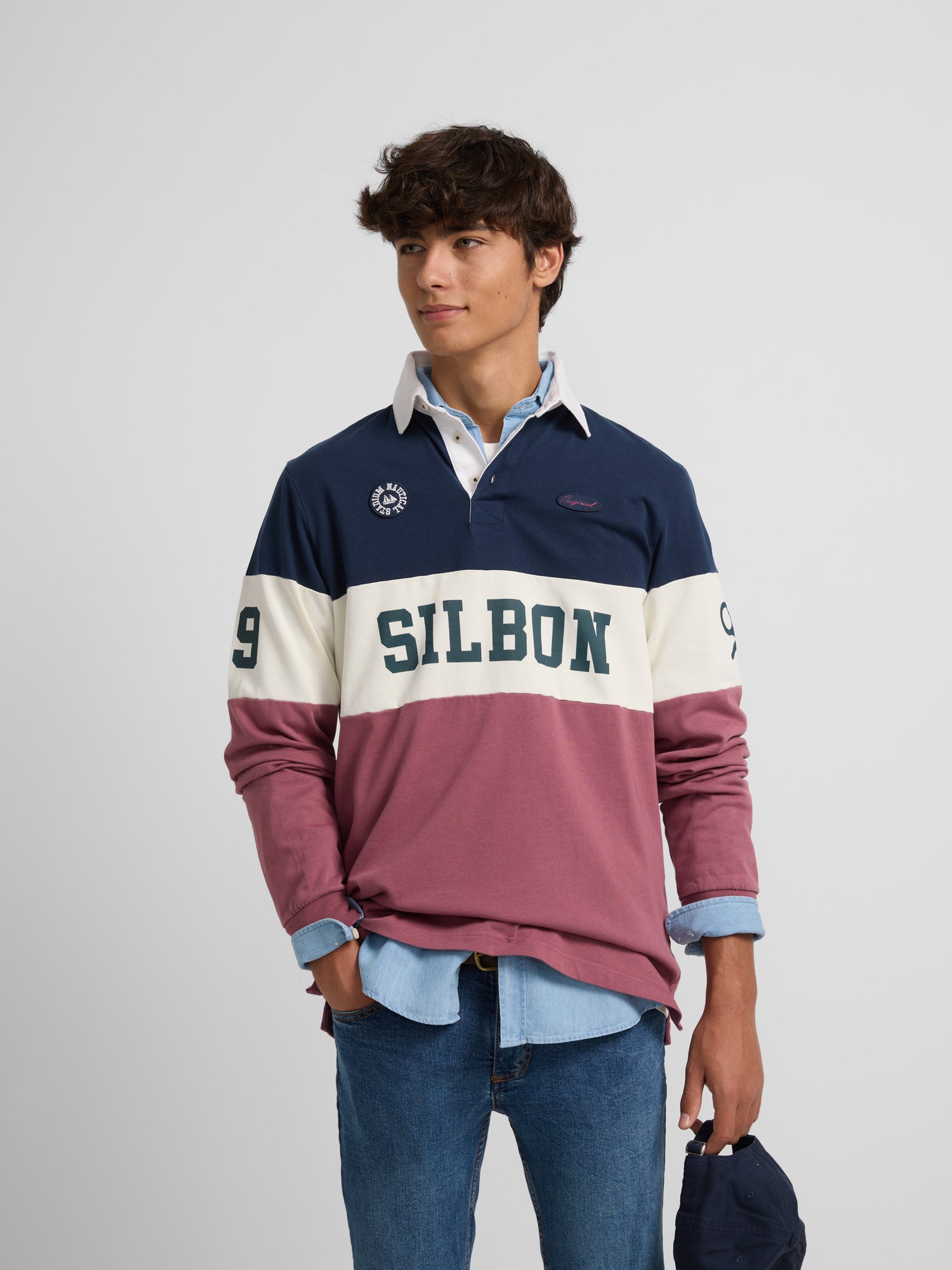 Classic rugby polo navy blue burgundy