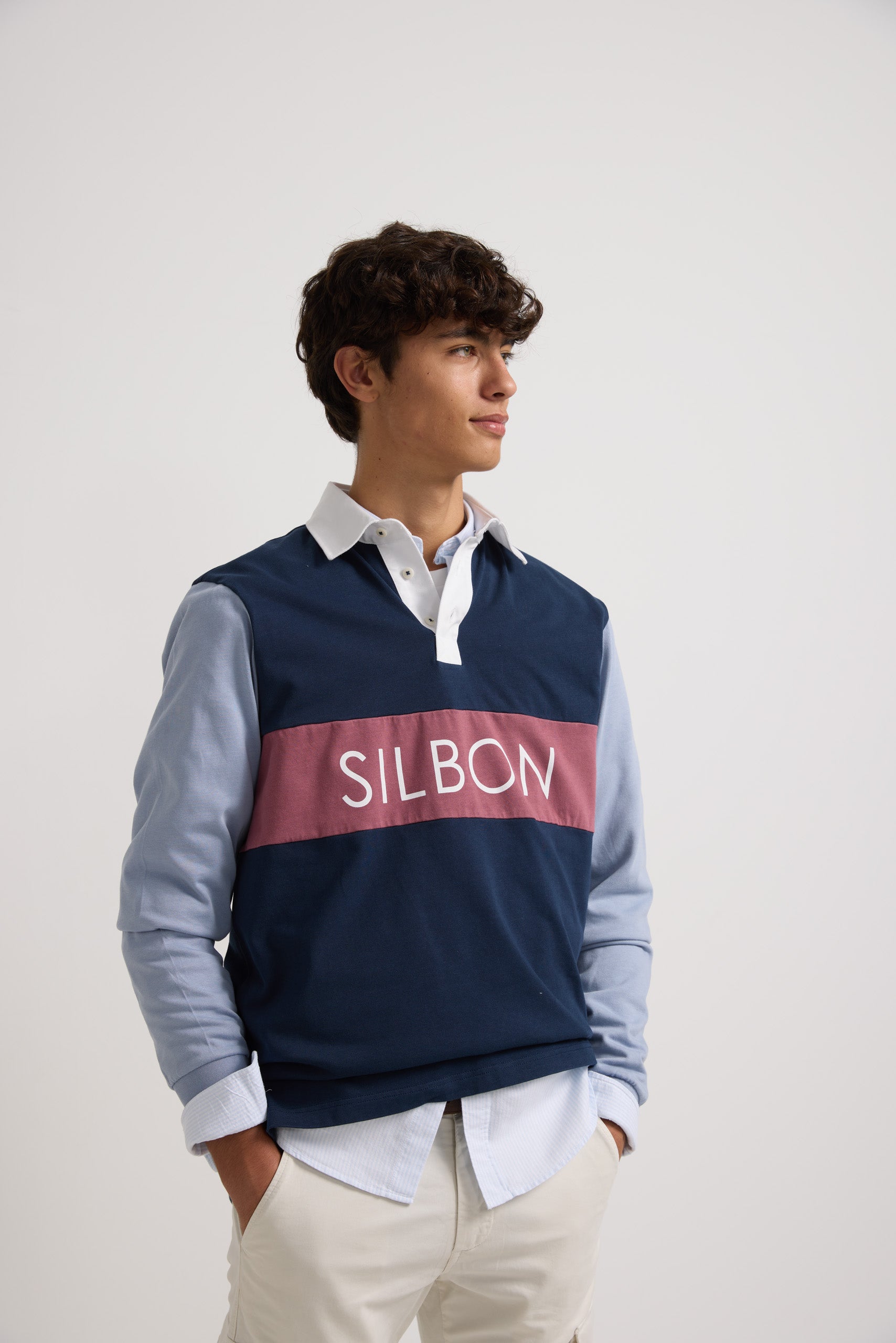 Polo rugby classique bleu multicolore