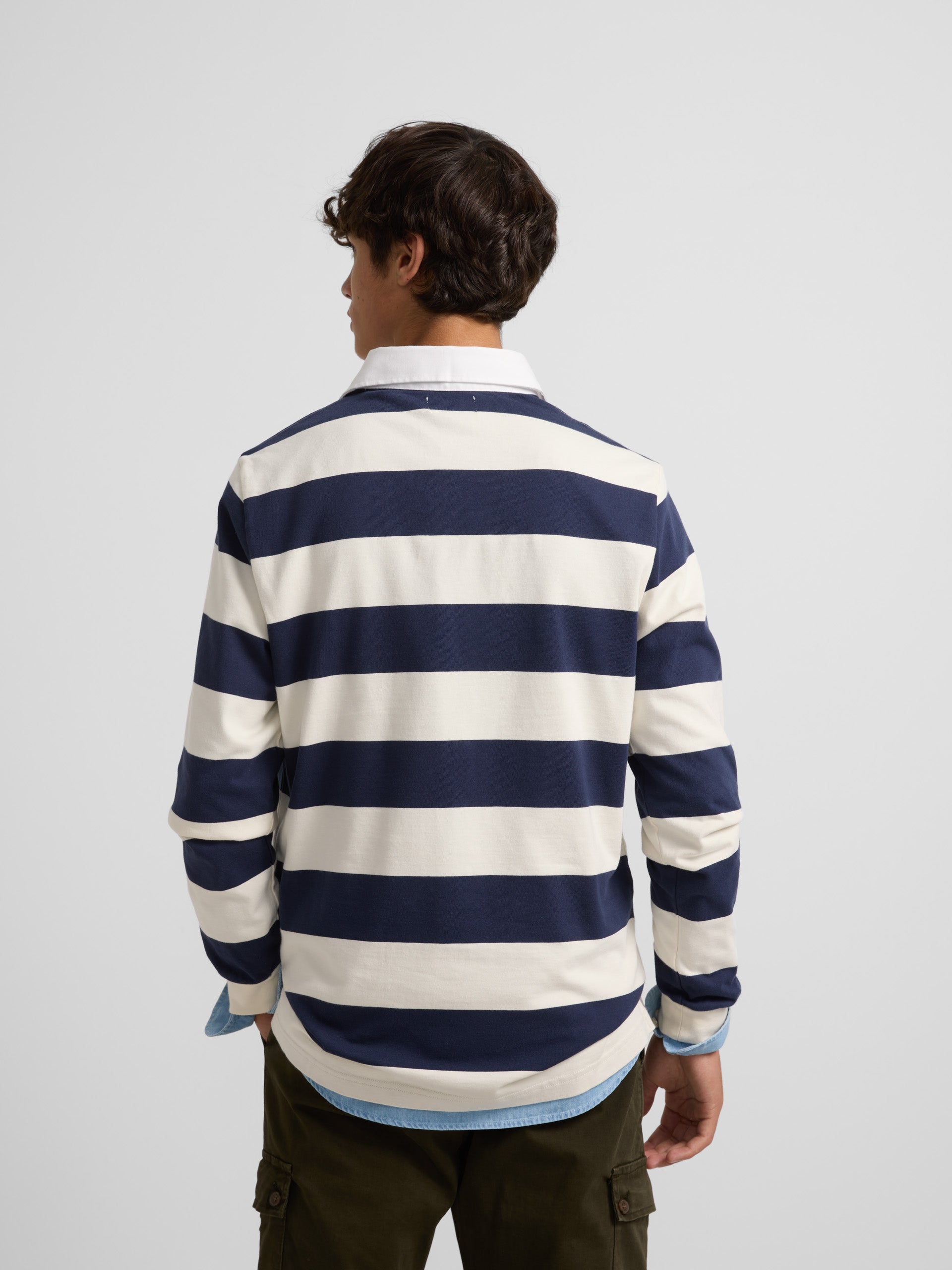 Classic long sleeve polo with blue stripes