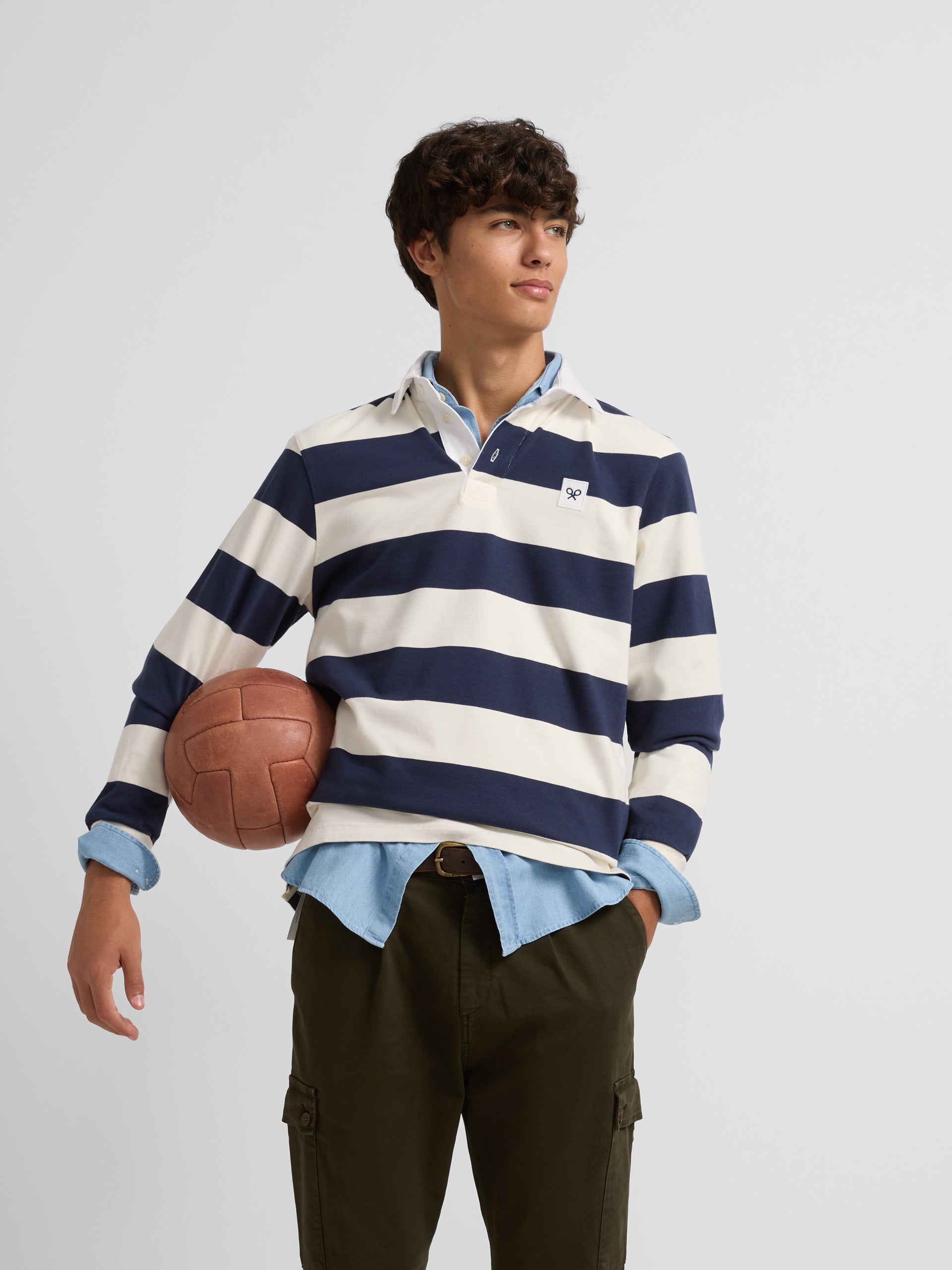 Classic long sleeve polo with blue stripes