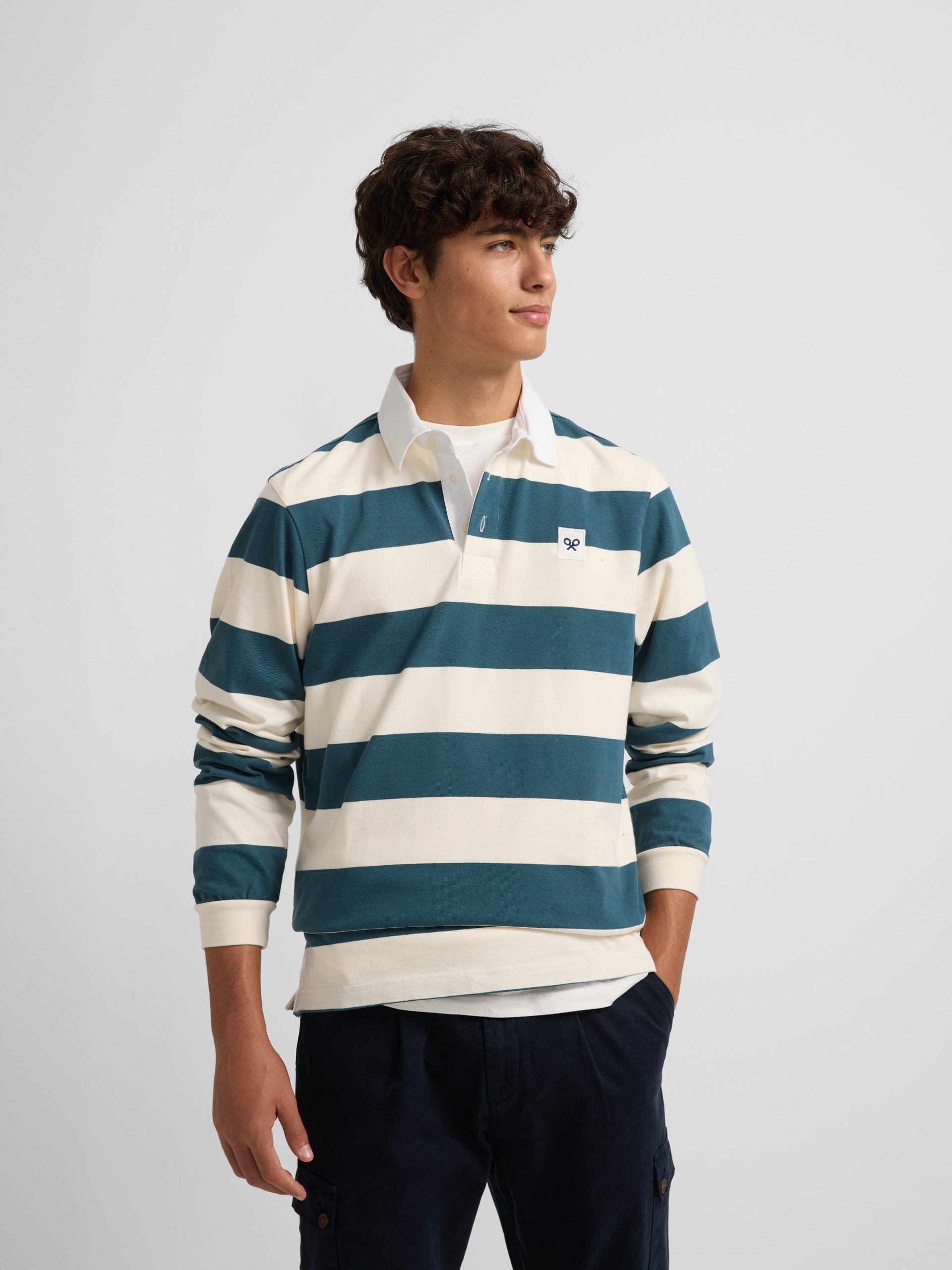 Classic long sleeve polo with green stripes