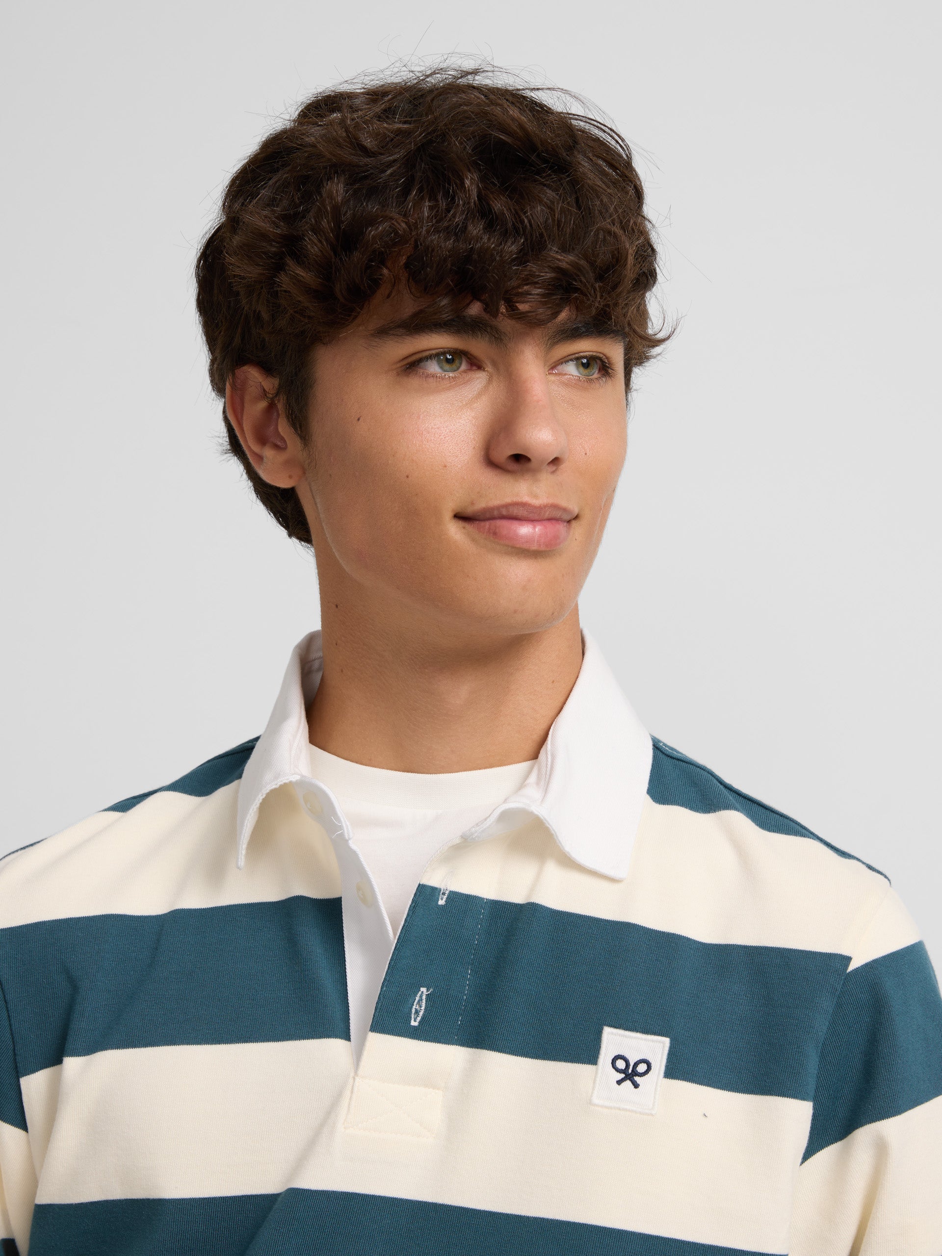 Classic long sleeve polo with green stripes