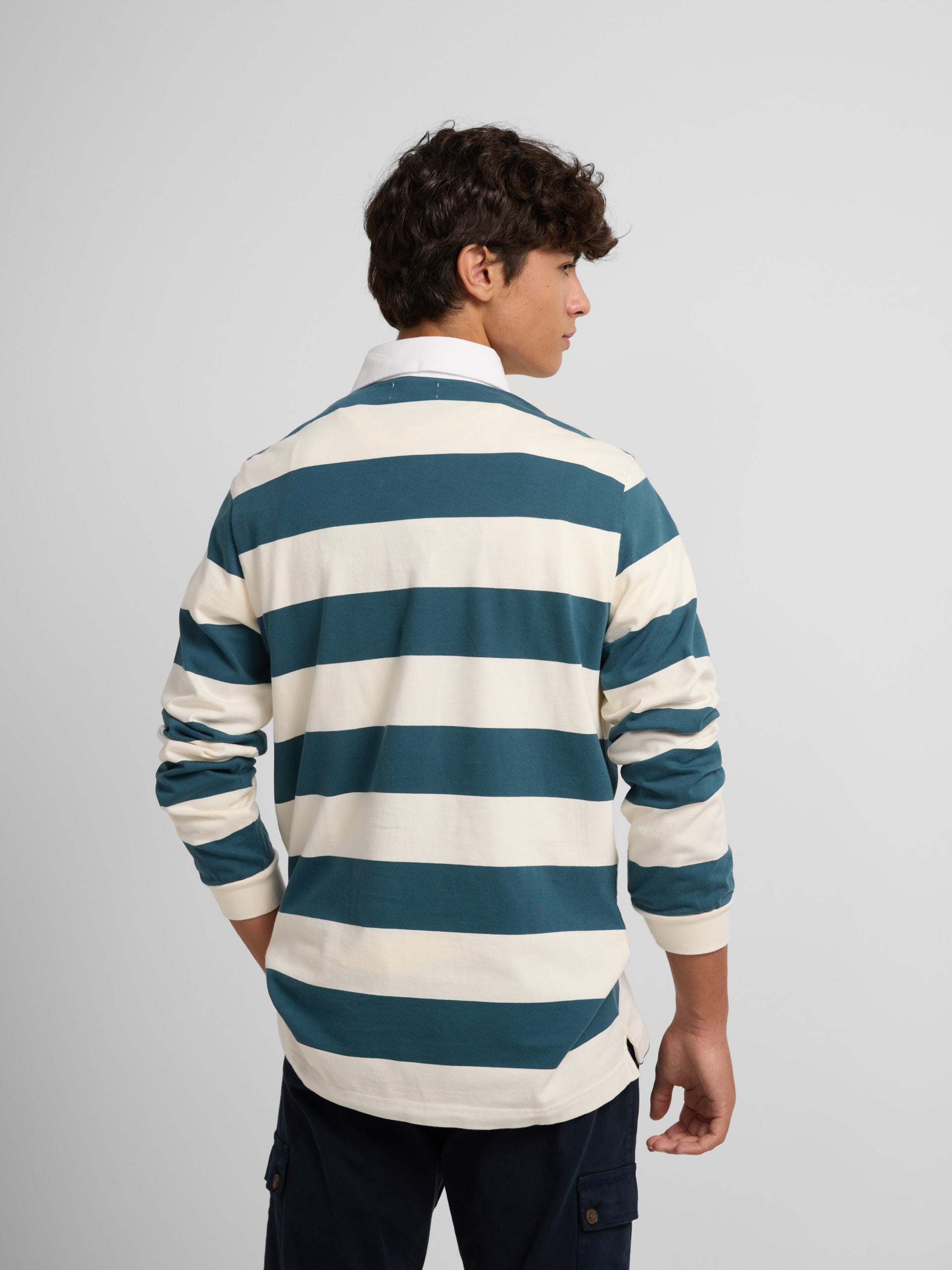 Classic long sleeve polo with green stripes