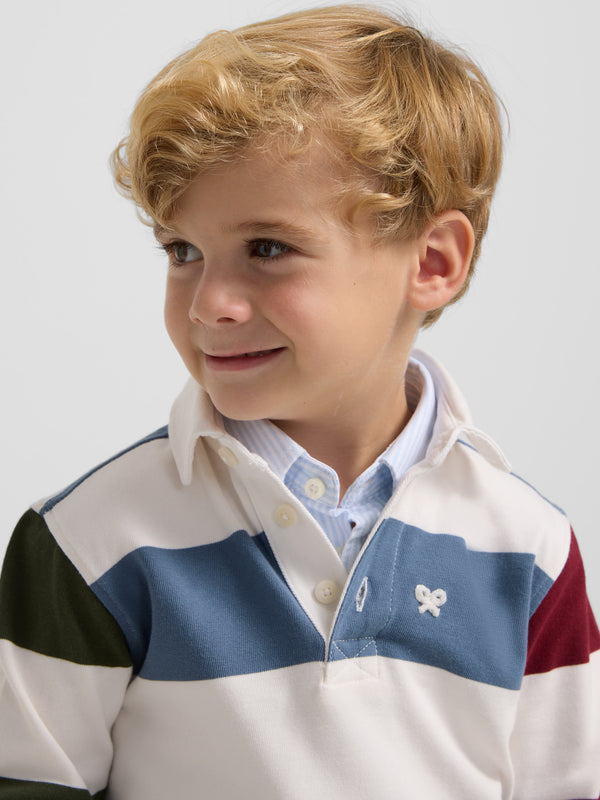 Classic kids polo shirt with multicoloured mid stripe