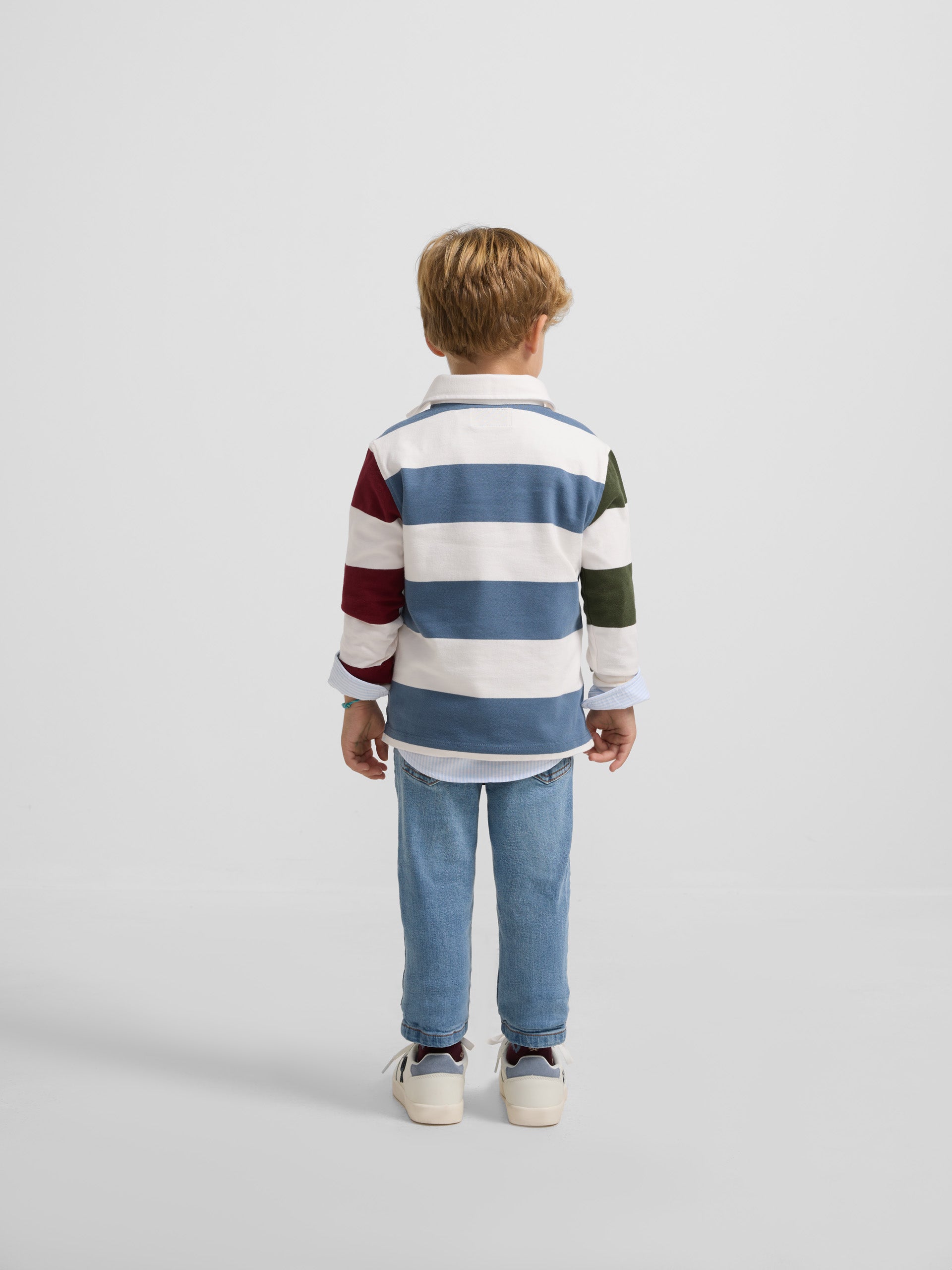 Classic kids polo shirt with multicoloured mid stripe