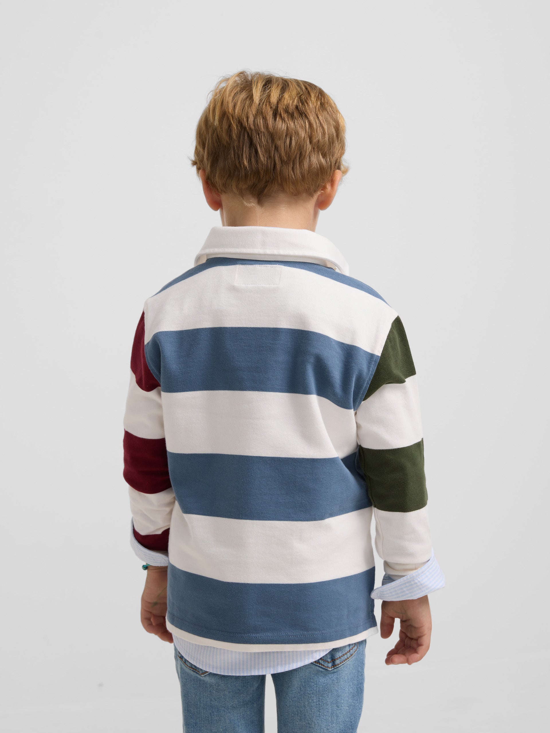 Classic kids polo shirt with multicoloured mid stripe