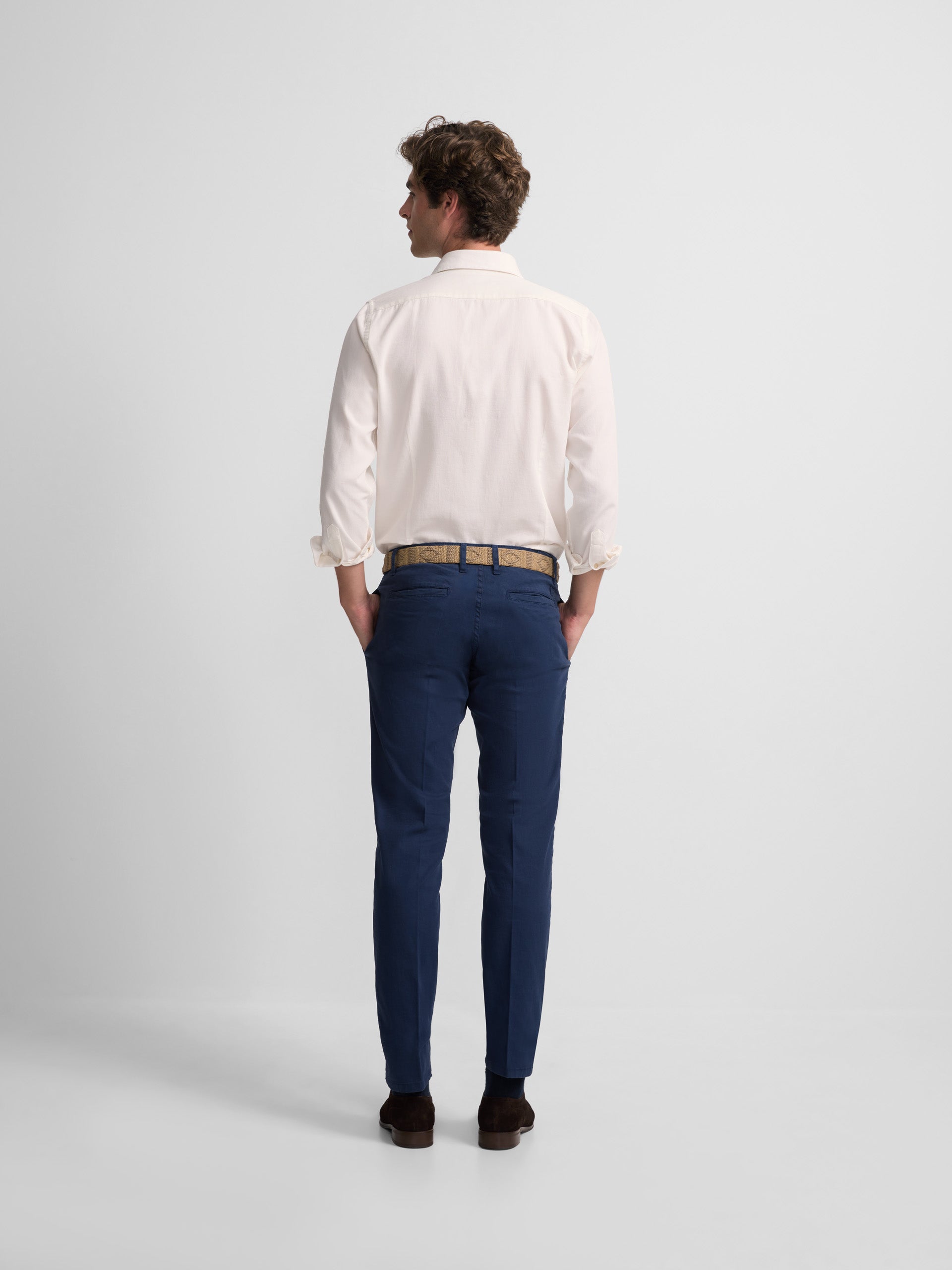 Navy blue pleated chino sport pants