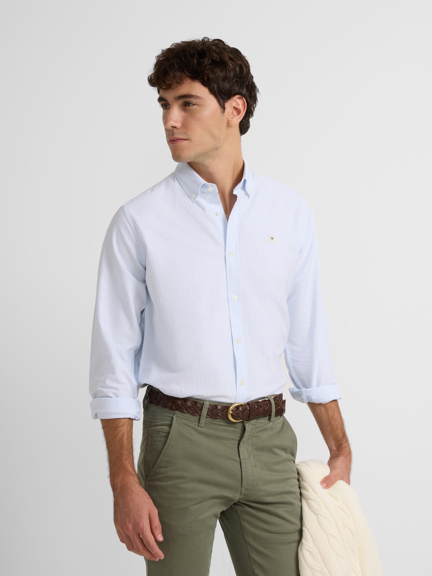 Chemise sport oxford à patch rayé bleu clair