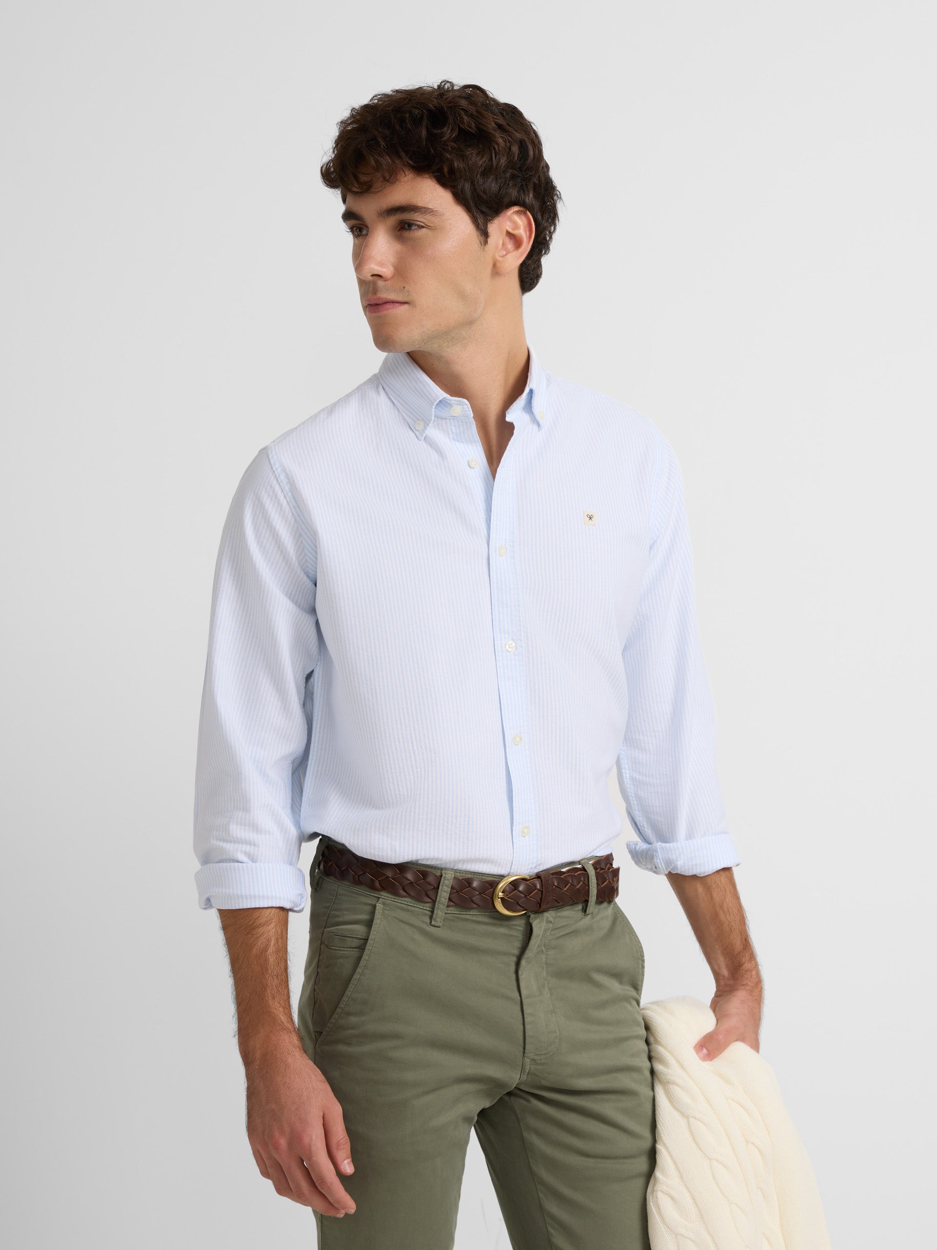 Oxford sport shirt with light blue stripe patch