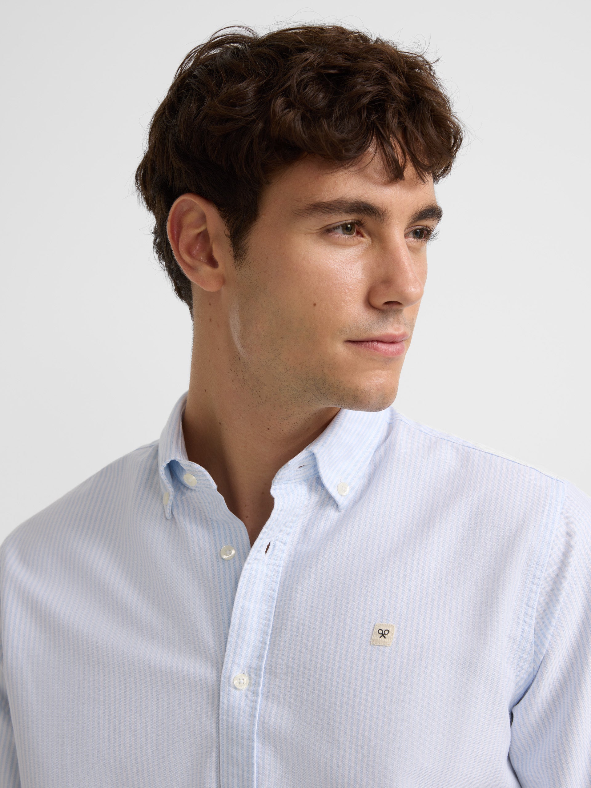 Oxford sport shirt with light blue stripe patch