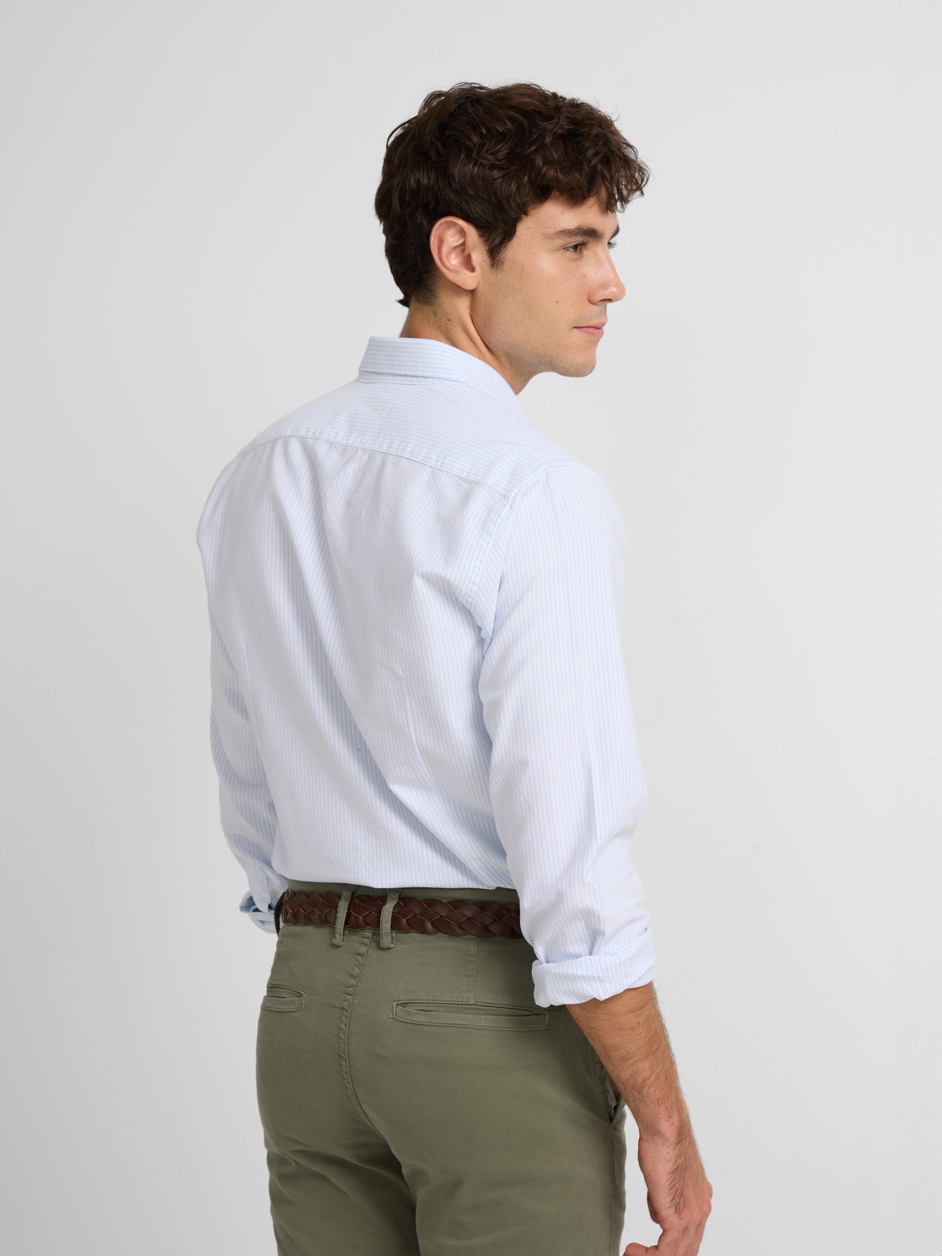 Oxford sport shirt with light blue stripe patch