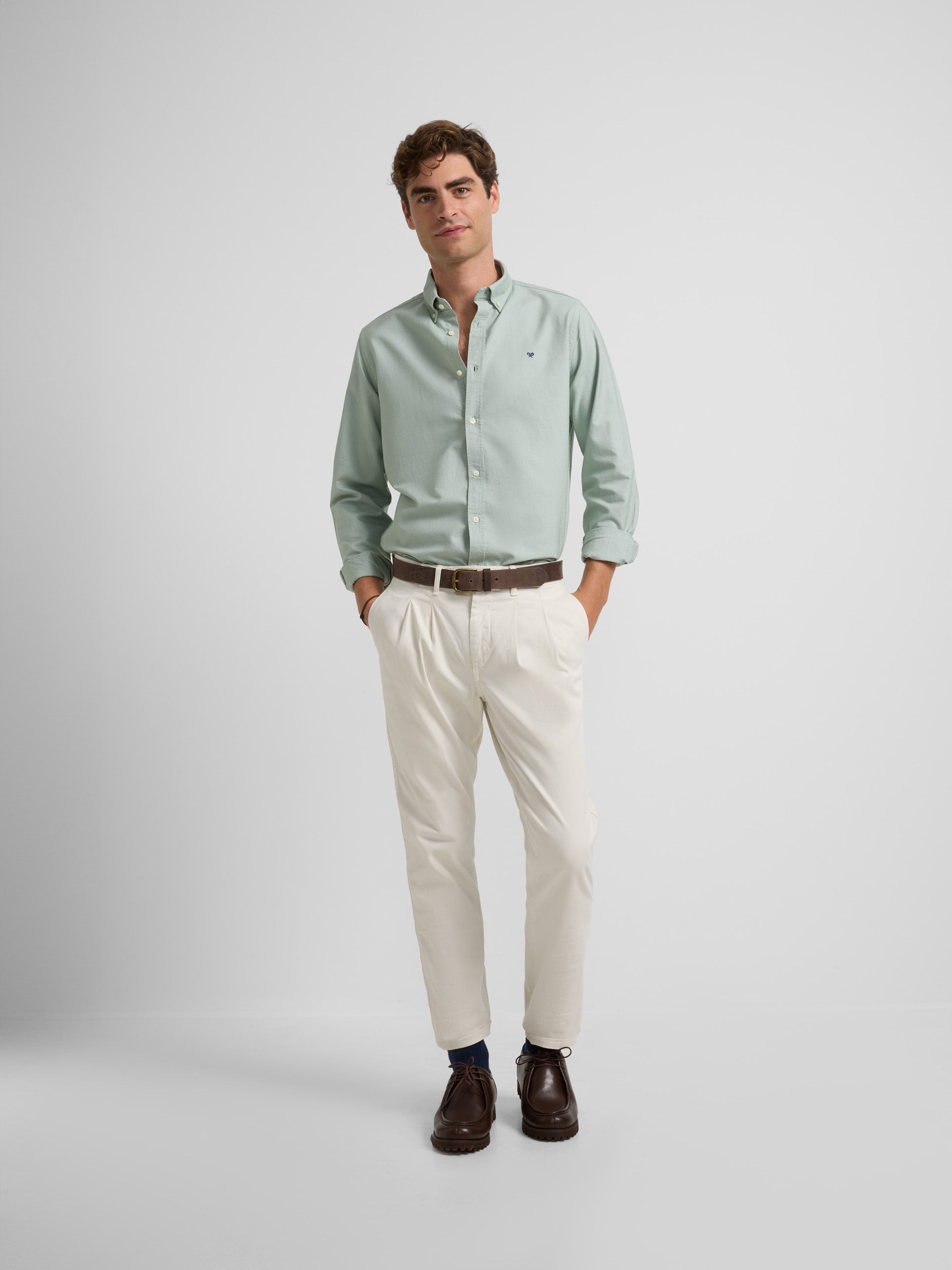 Green regular fit oxford sport shirt