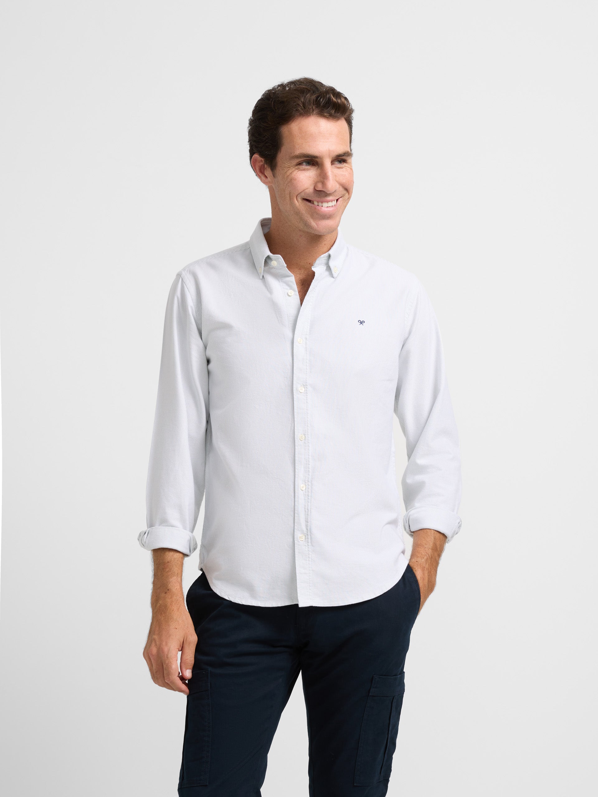 Chemise sport Oxford à fines rayures vertes