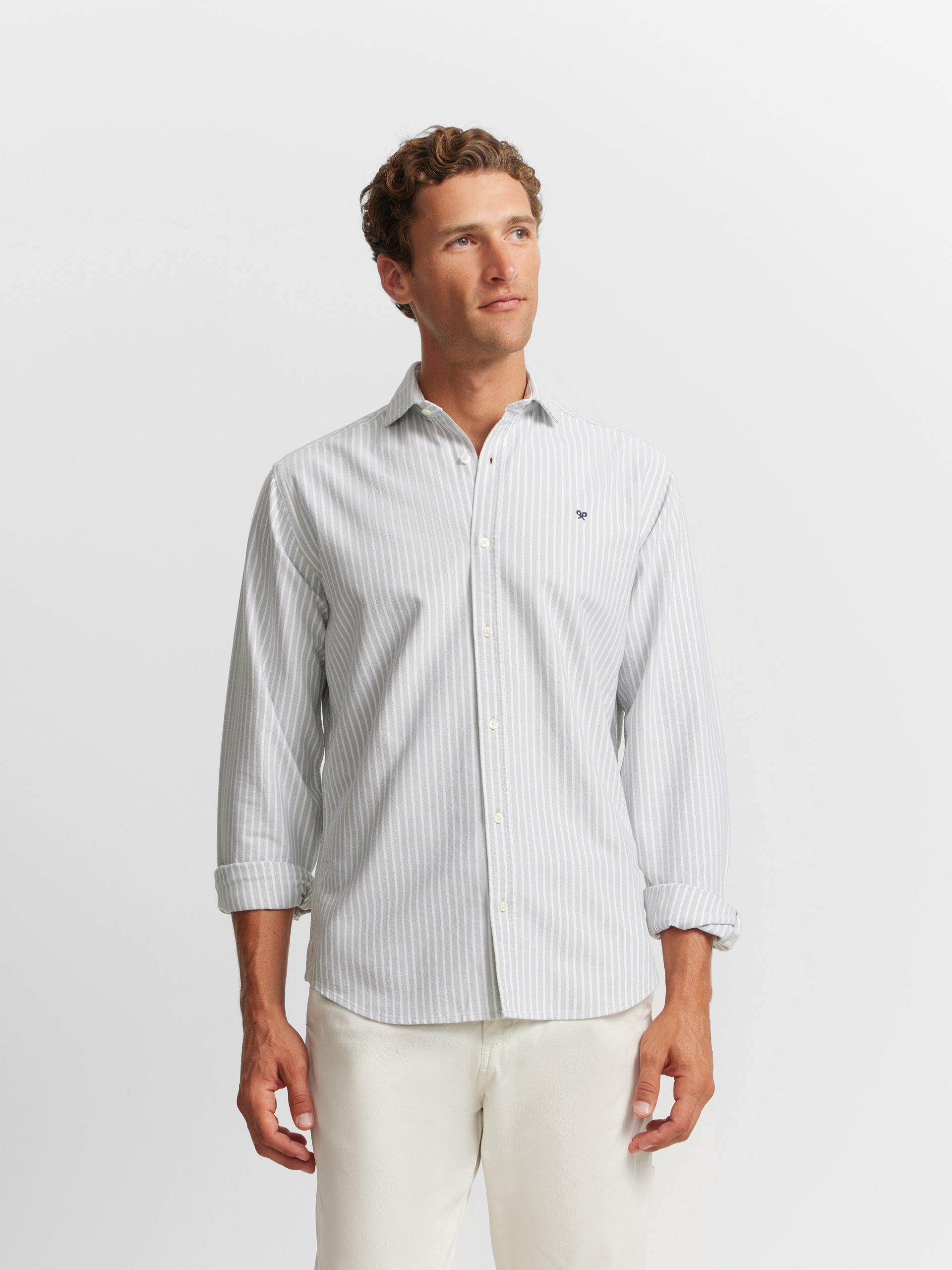 Oxford sport shirt with wide green stripes