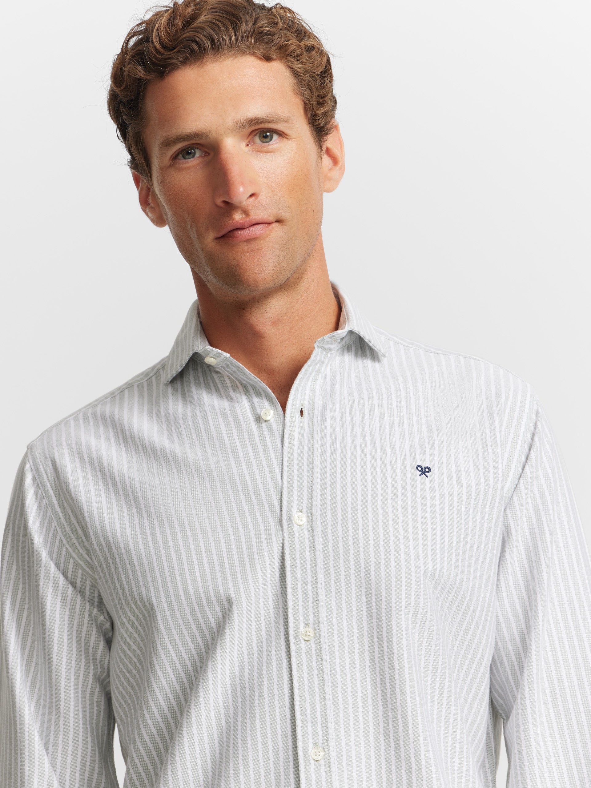 Oxford sport shirt with wide green stripes