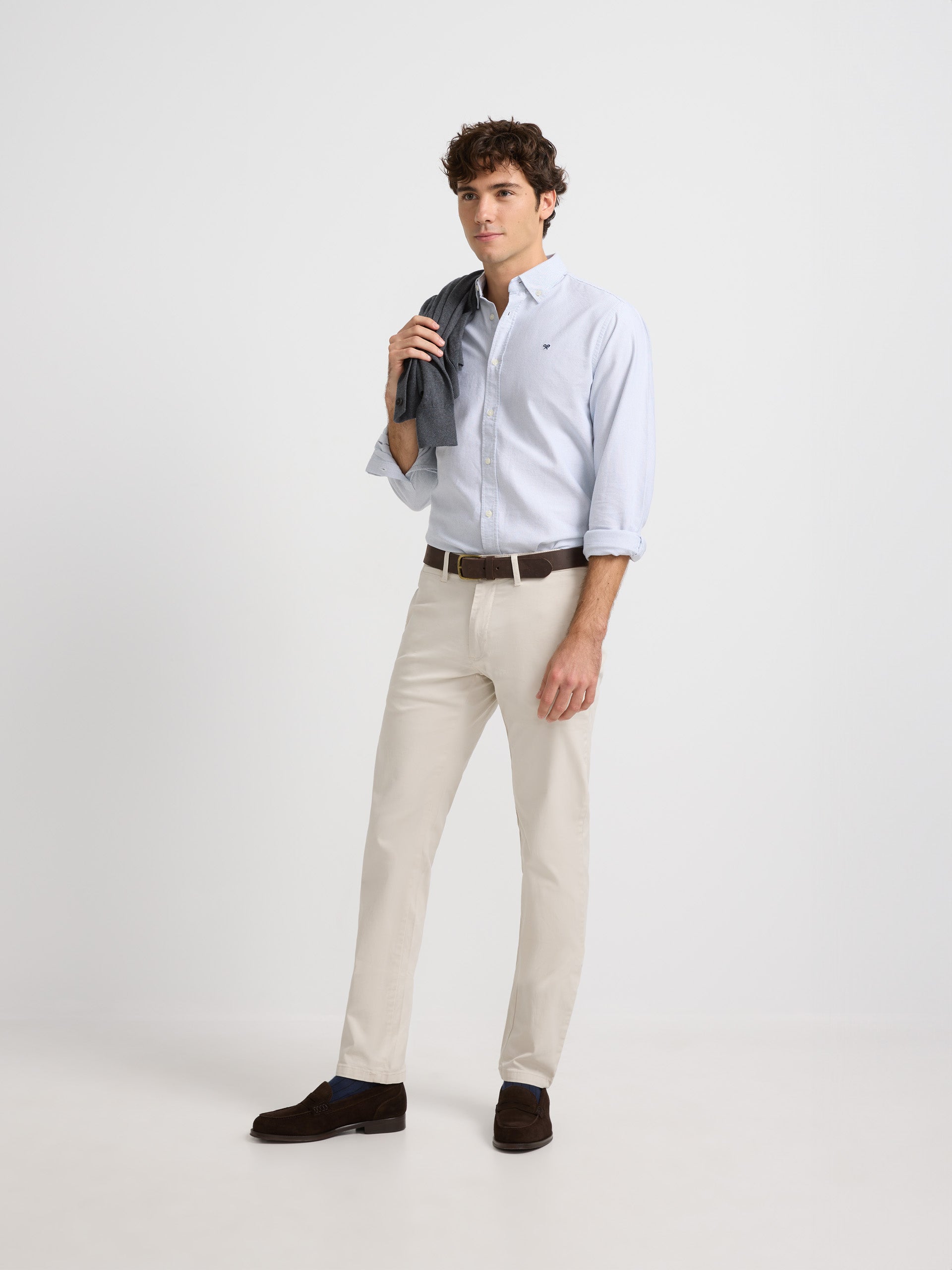 Chemise sport oxford bleue à rayures multiples