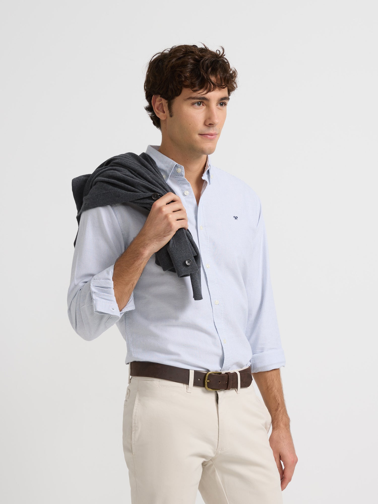 Chemise sport oxford bleue à rayures multiples