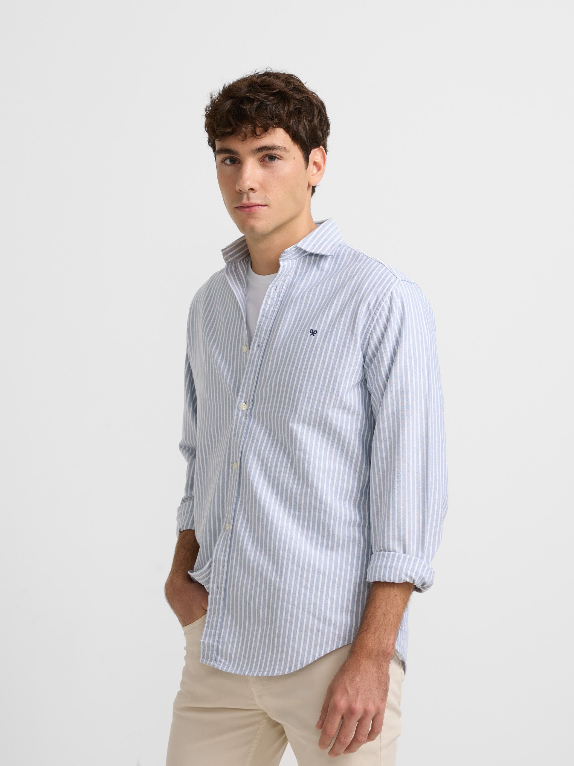 Chemise sport Oxford à larges rayures bleues