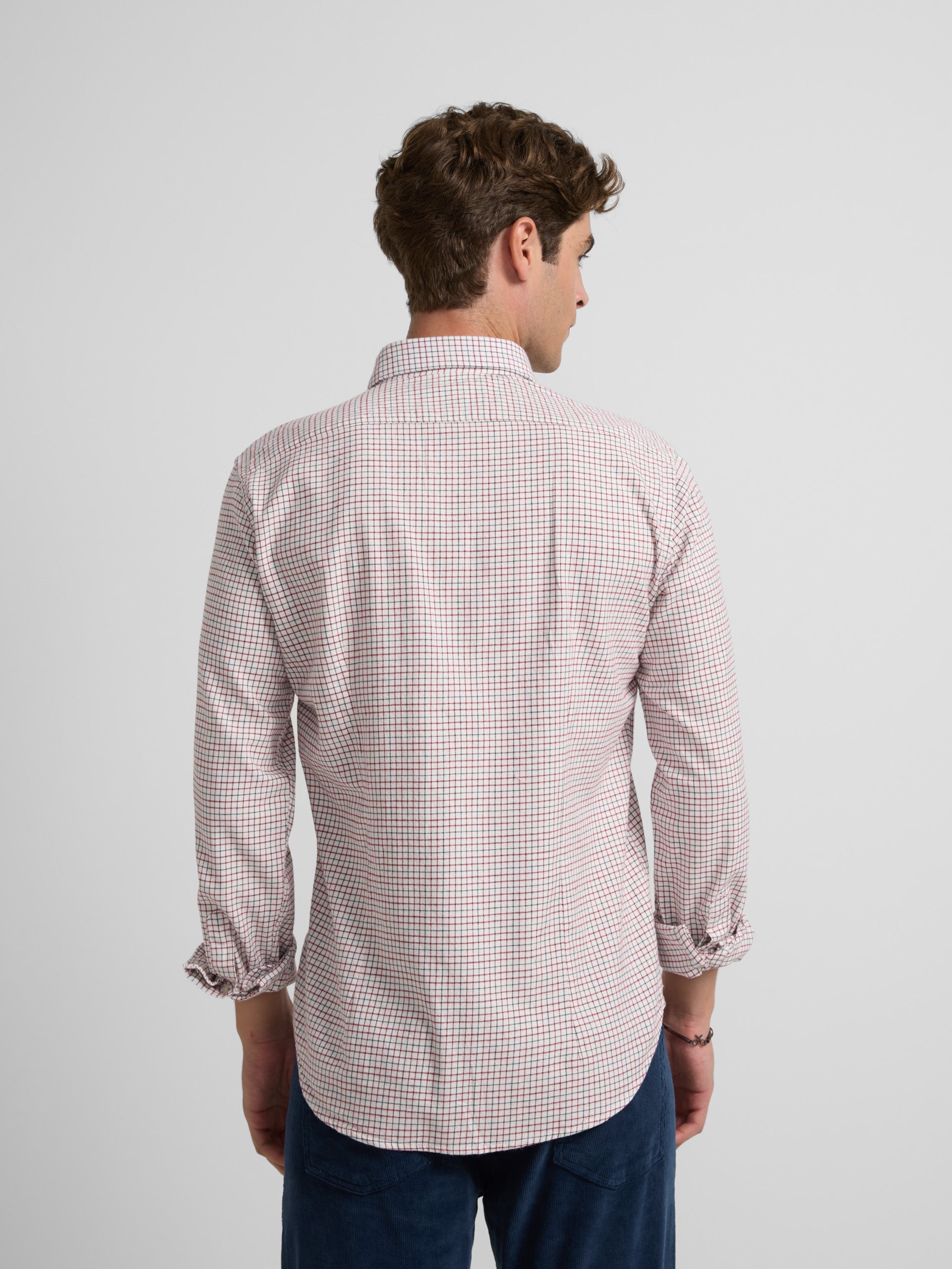 Hunter warm sport shirt, fine burgundy blue check