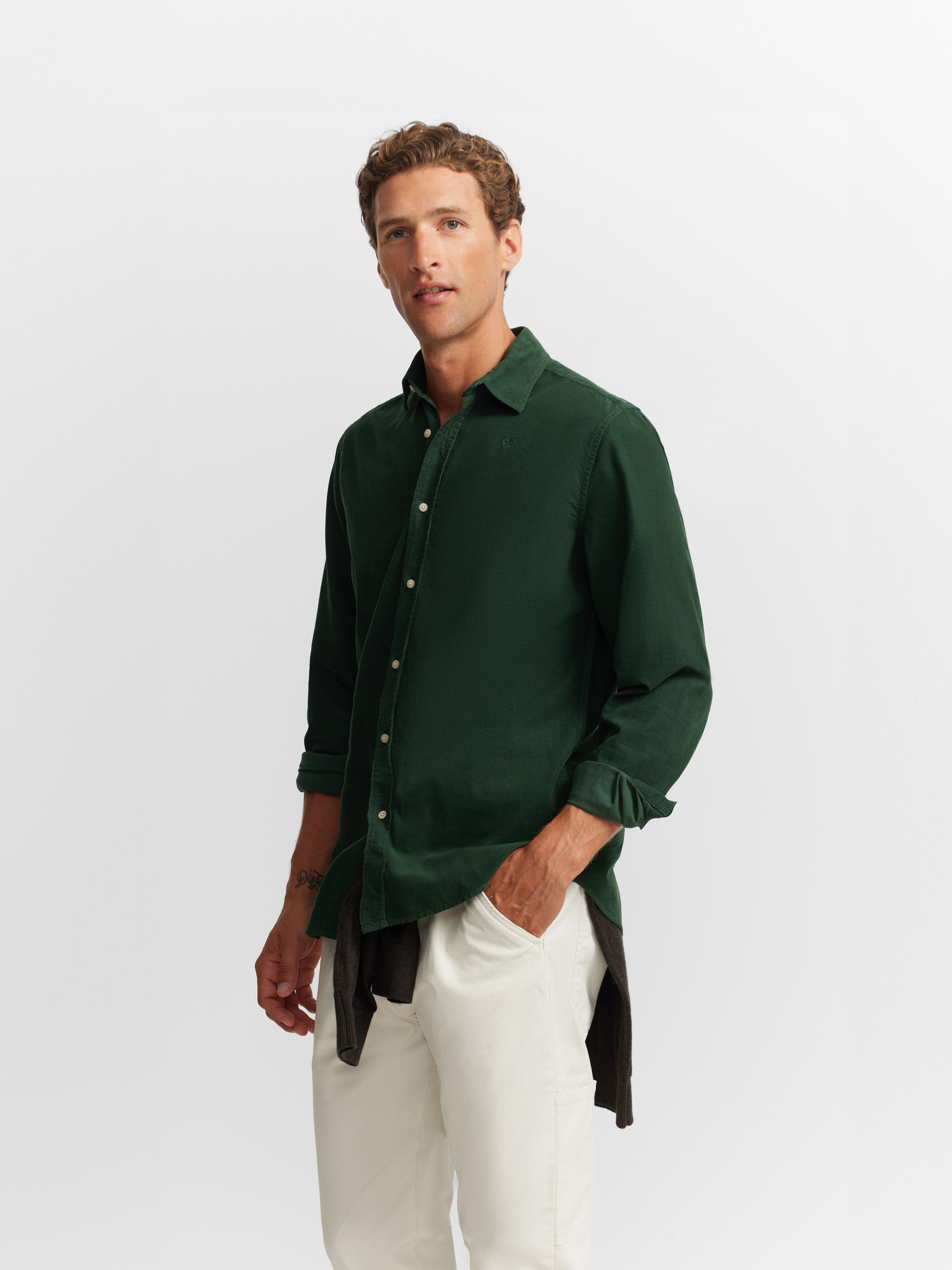 Green corduroy sport shirt